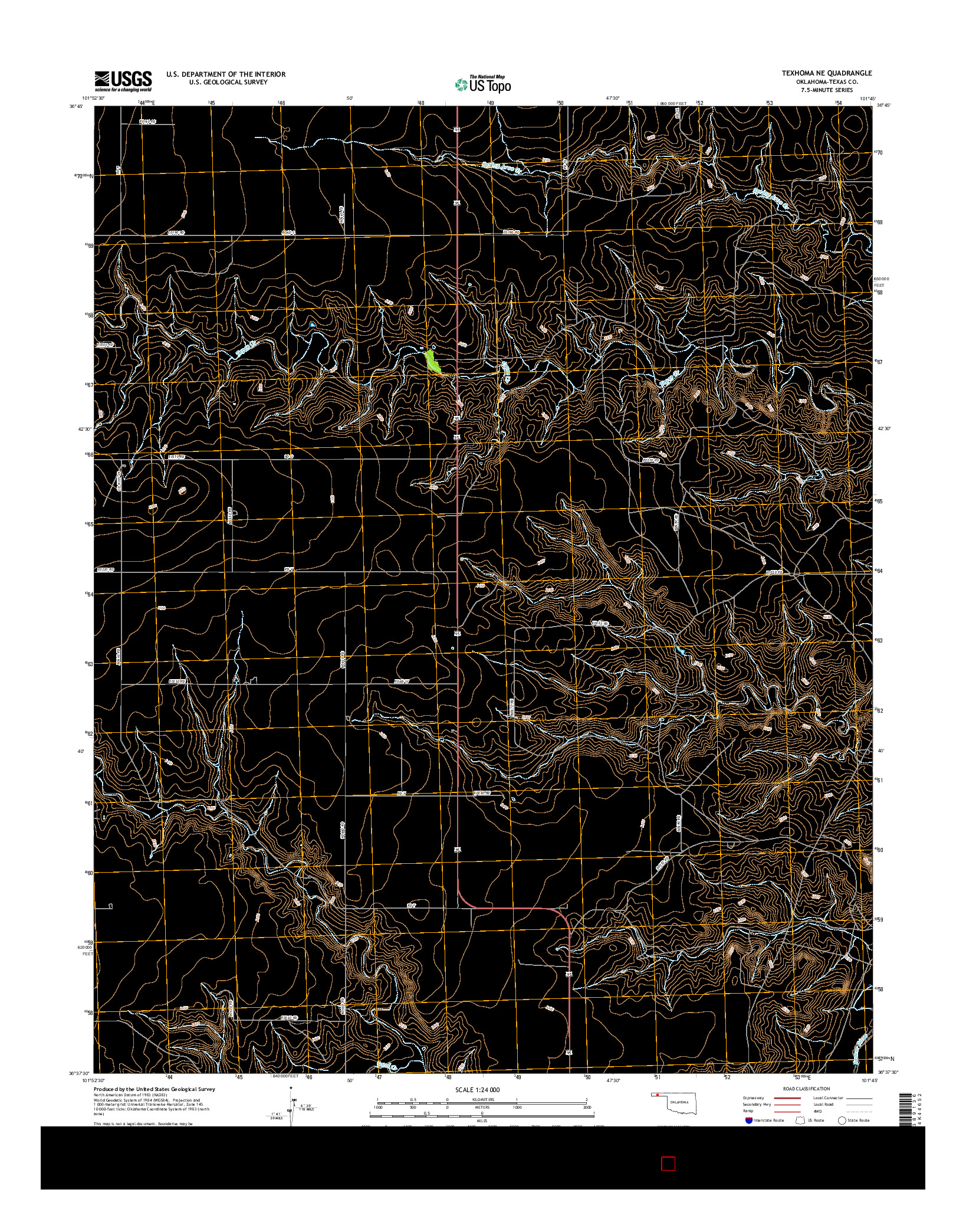 USGS US TOPO 7.5-MINUTE MAP FOR TEXHOMA NE, OK 2016