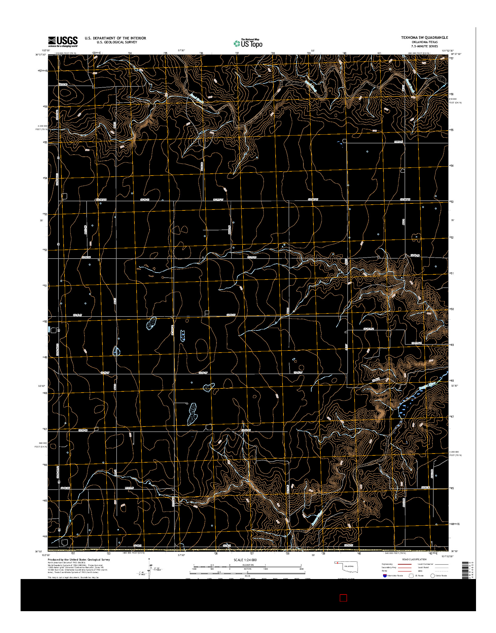 USGS US TOPO 7.5-MINUTE MAP FOR TEXHOMA SW, OK-TX 2016