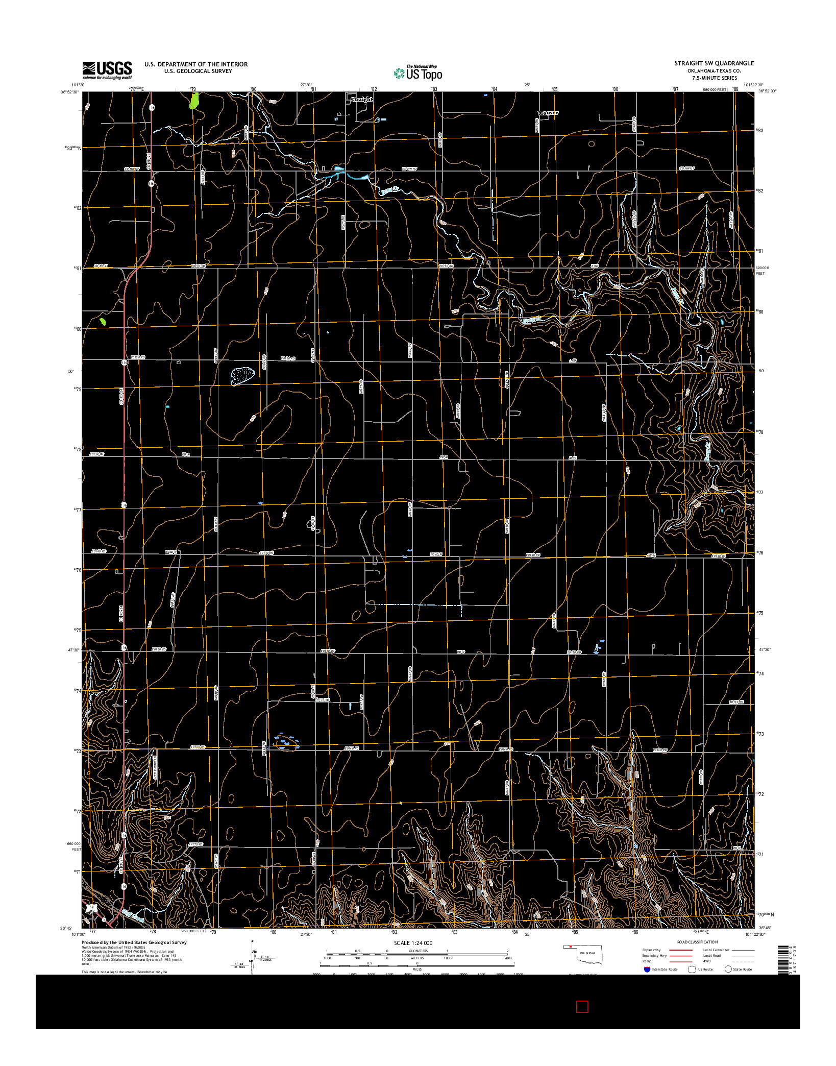 USGS US TOPO 7.5-MINUTE MAP FOR STRAIGHT SW, OK 2016