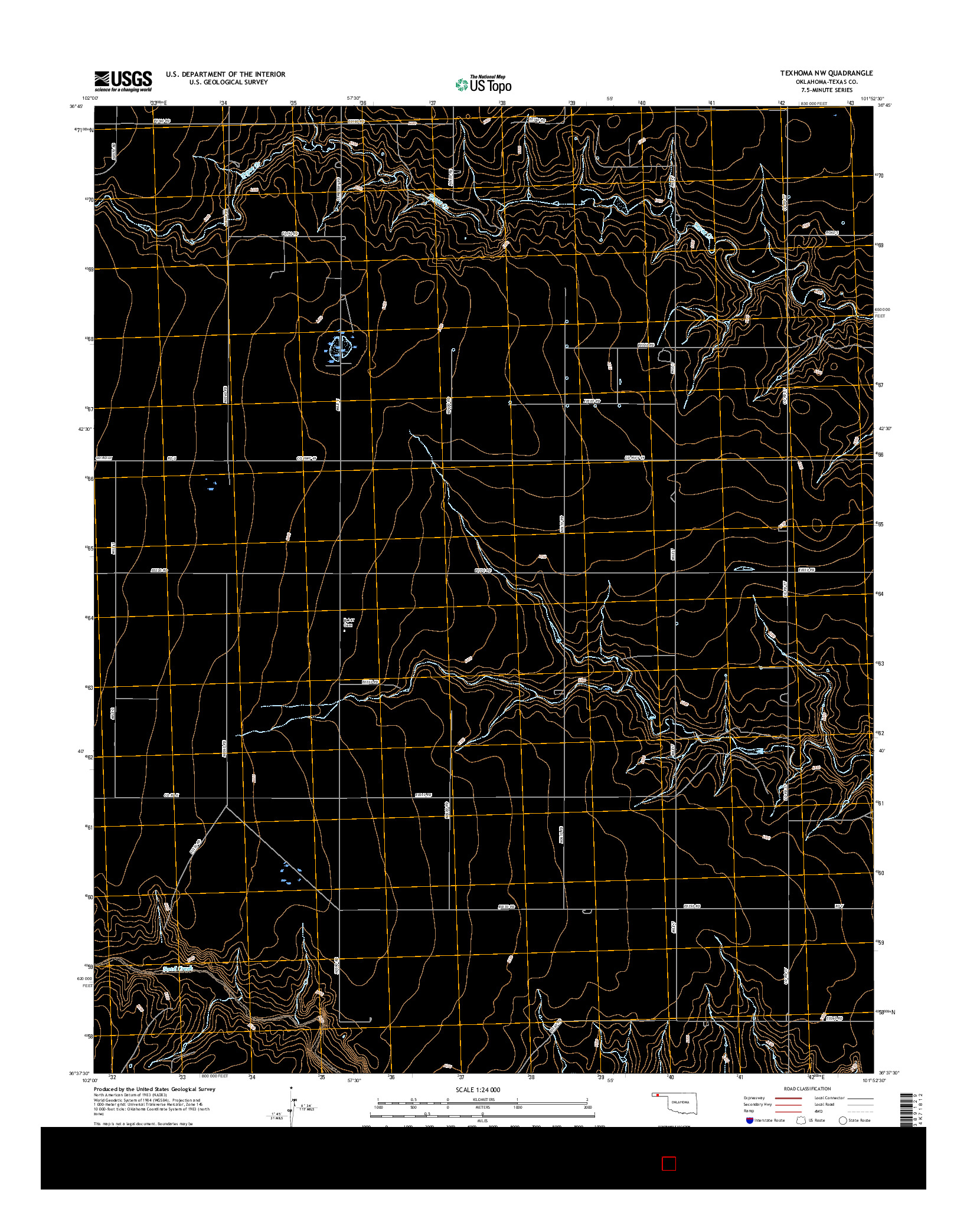 USGS US TOPO 7.5-MINUTE MAP FOR TEXHOMA NW, OK 2016