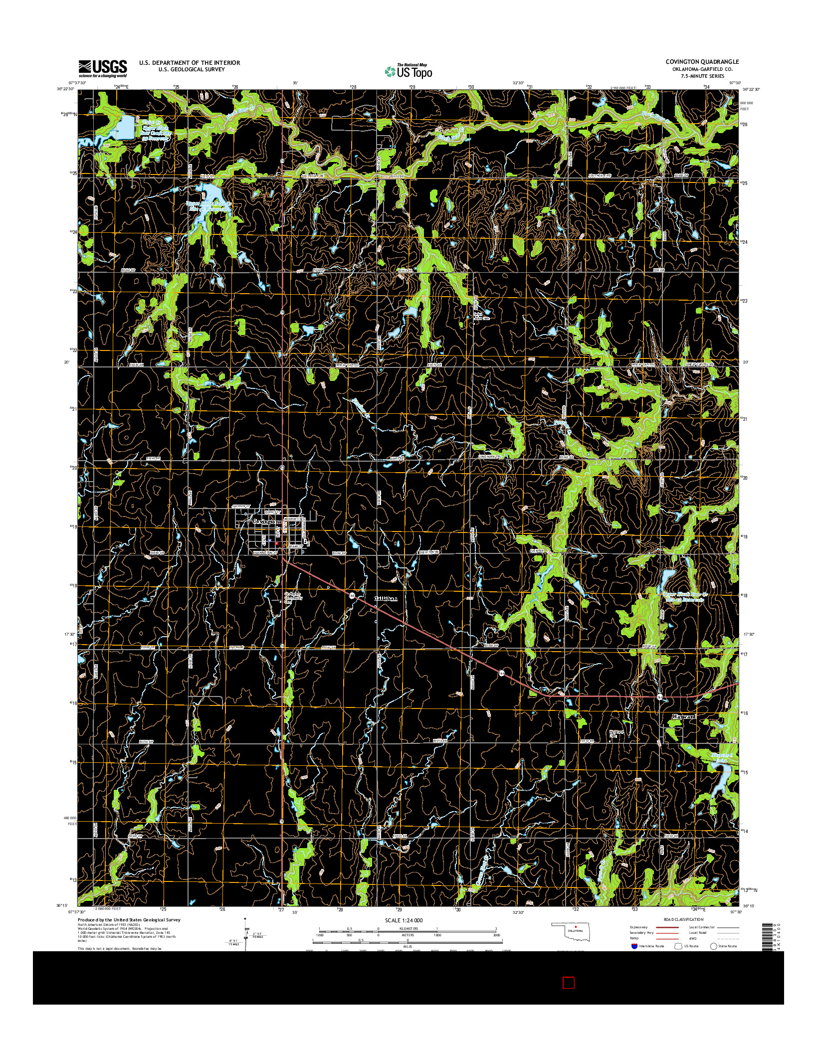 USGS US TOPO 7.5-MINUTE MAP FOR COVINGTON, OK 2016