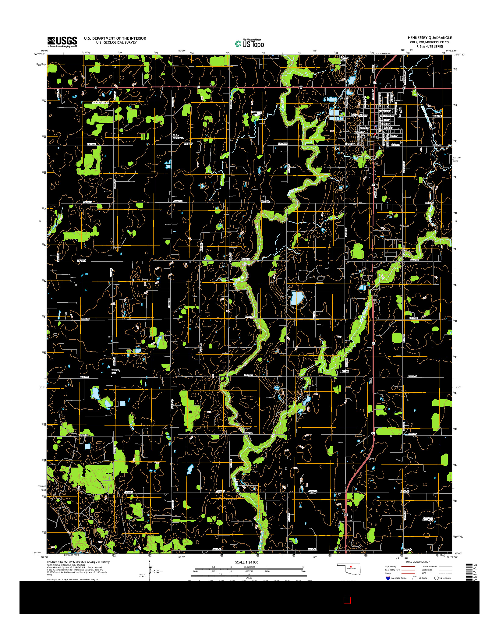 USGS US TOPO 7.5-MINUTE MAP FOR HENNESSEY, OK 2016