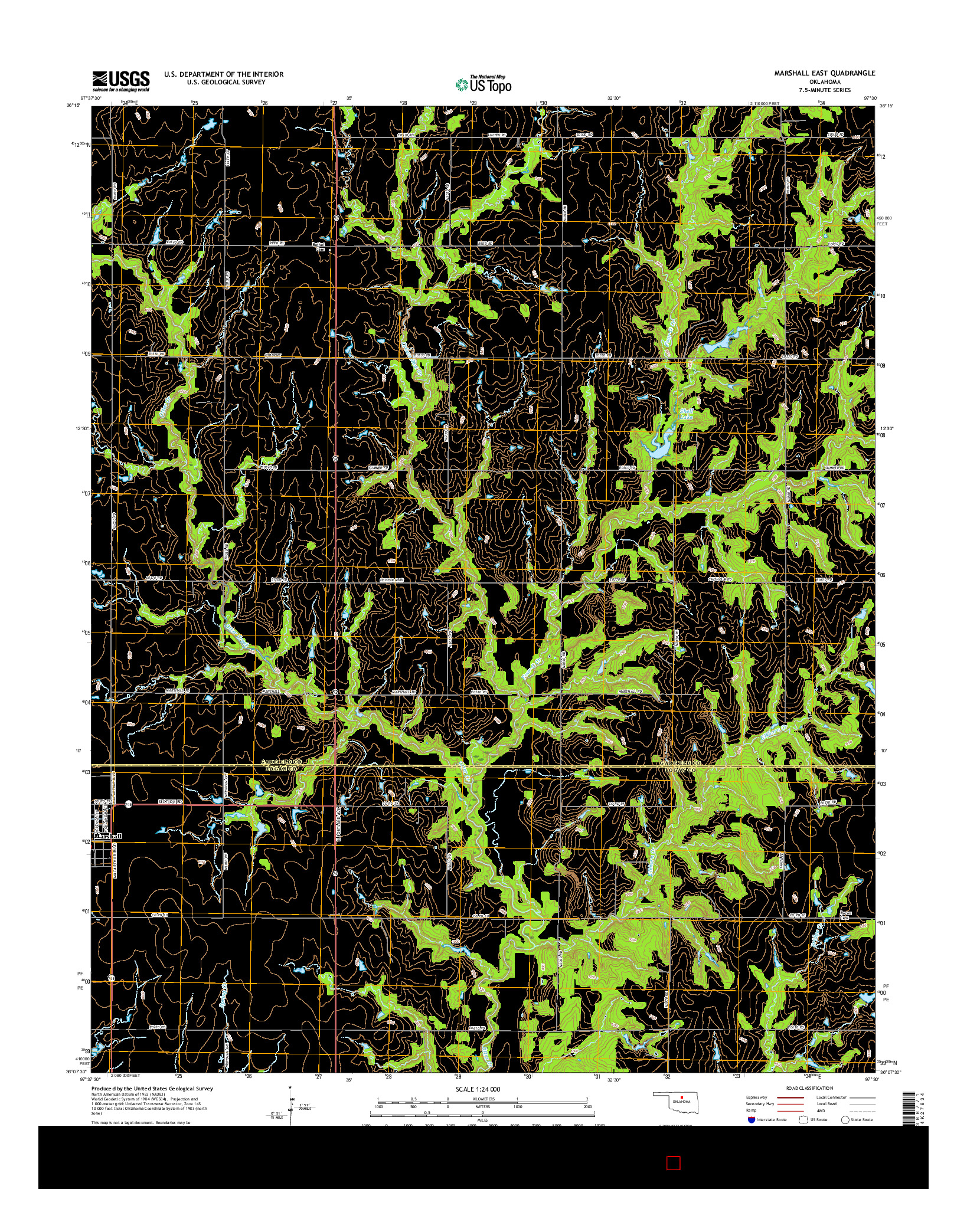 USGS US TOPO 7.5-MINUTE MAP FOR MARSHALL EAST, OK 2016