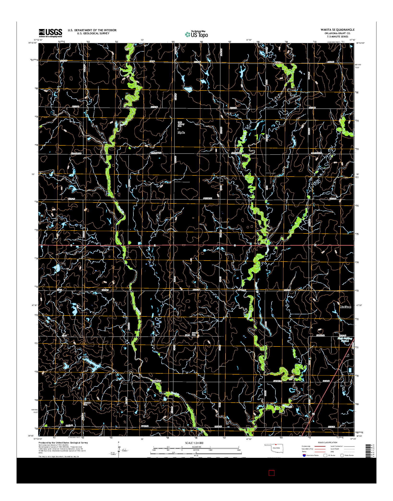 USGS US TOPO 7.5-MINUTE MAP FOR WAKITA SE, OK 2016