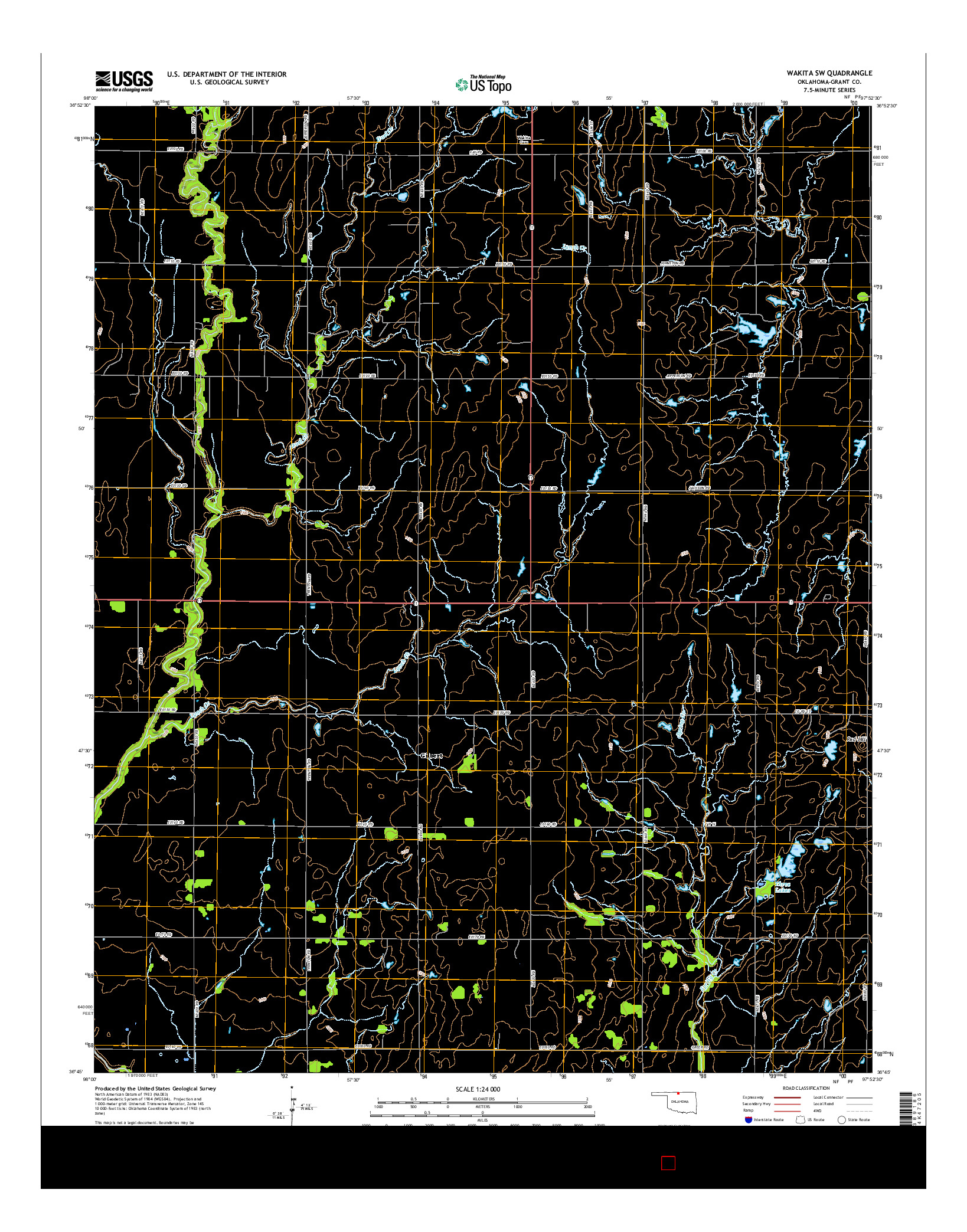 USGS US TOPO 7.5-MINUTE MAP FOR WAKITA SW, OK 2016