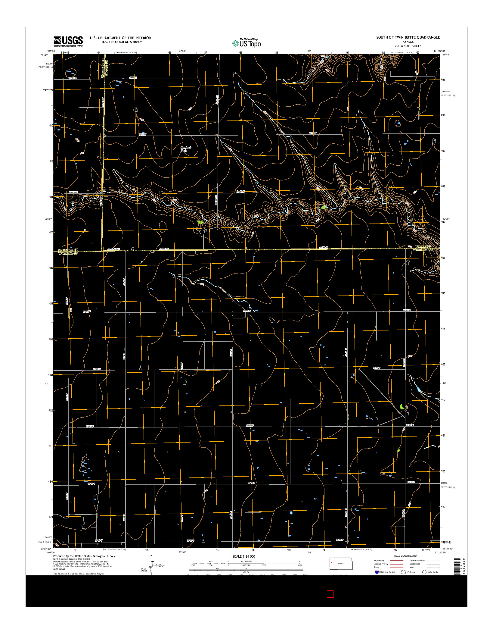 USGS US TOPO 7.5-MINUTE MAP FOR SOUTH OF TWIN BUTTE, KS 2016