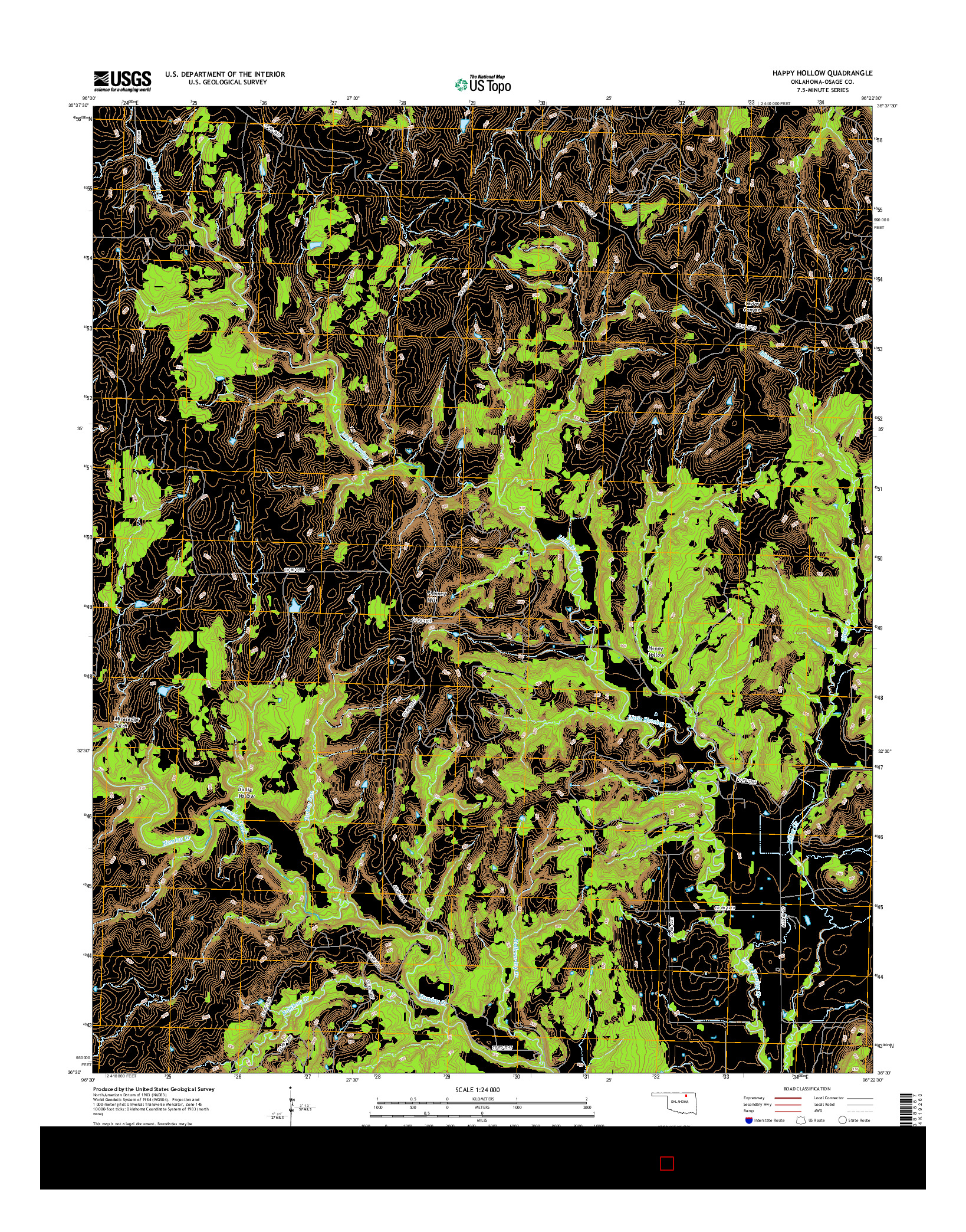 USGS US TOPO 7.5-MINUTE MAP FOR HAPPY HOLLOW, OK 2016