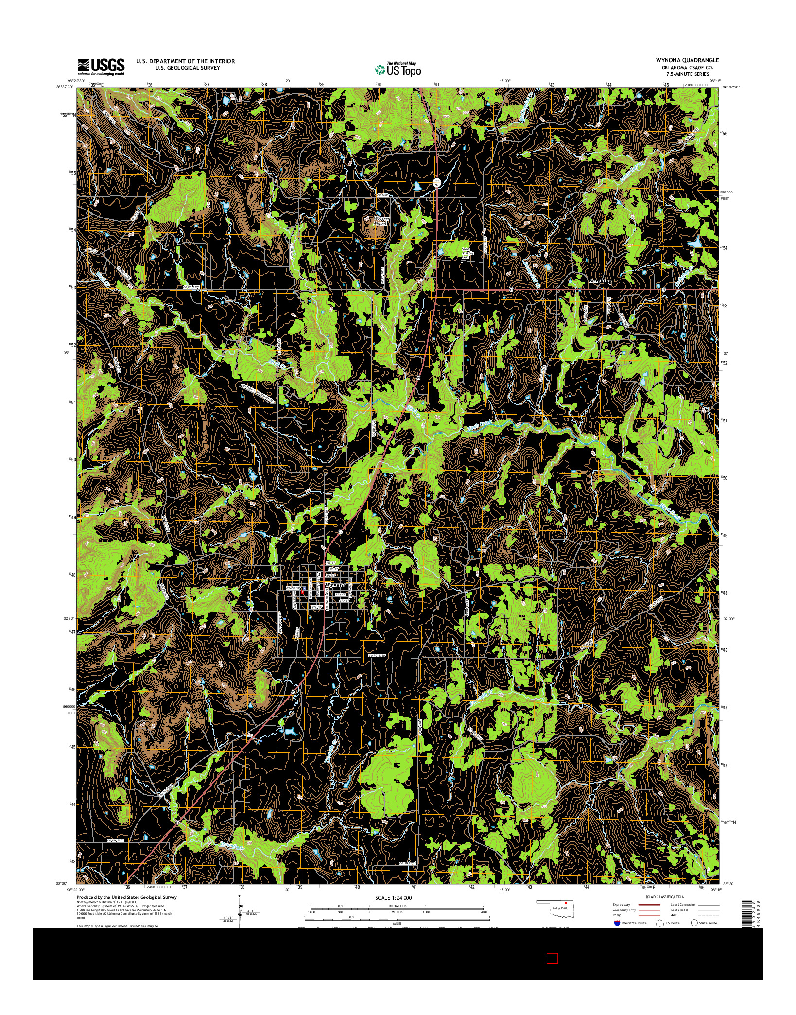 USGS US TOPO 7.5-MINUTE MAP FOR WYNONA, OK 2016