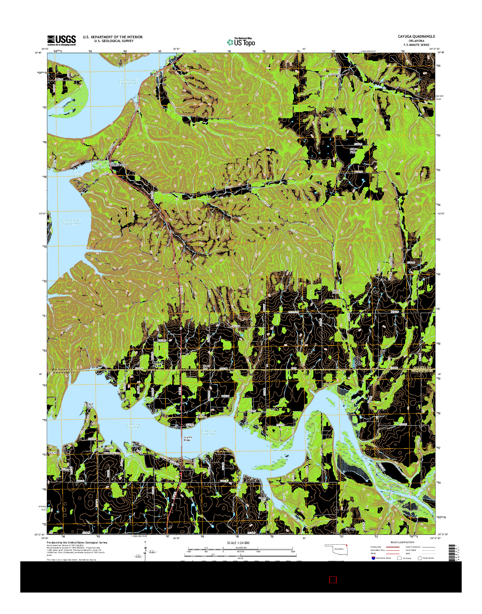 USGS US TOPO 7.5-MINUTE MAP FOR CAYUGA, OK 2016