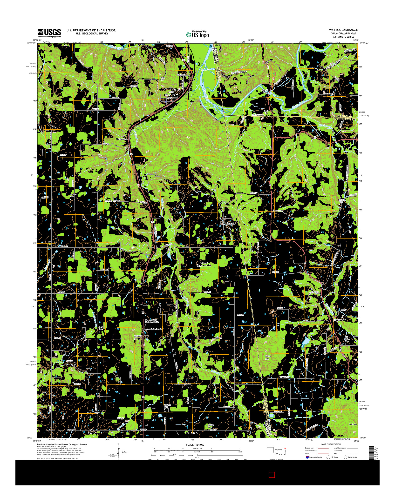 USGS US TOPO 7.5-MINUTE MAP FOR WATTS, OK-AR 2016