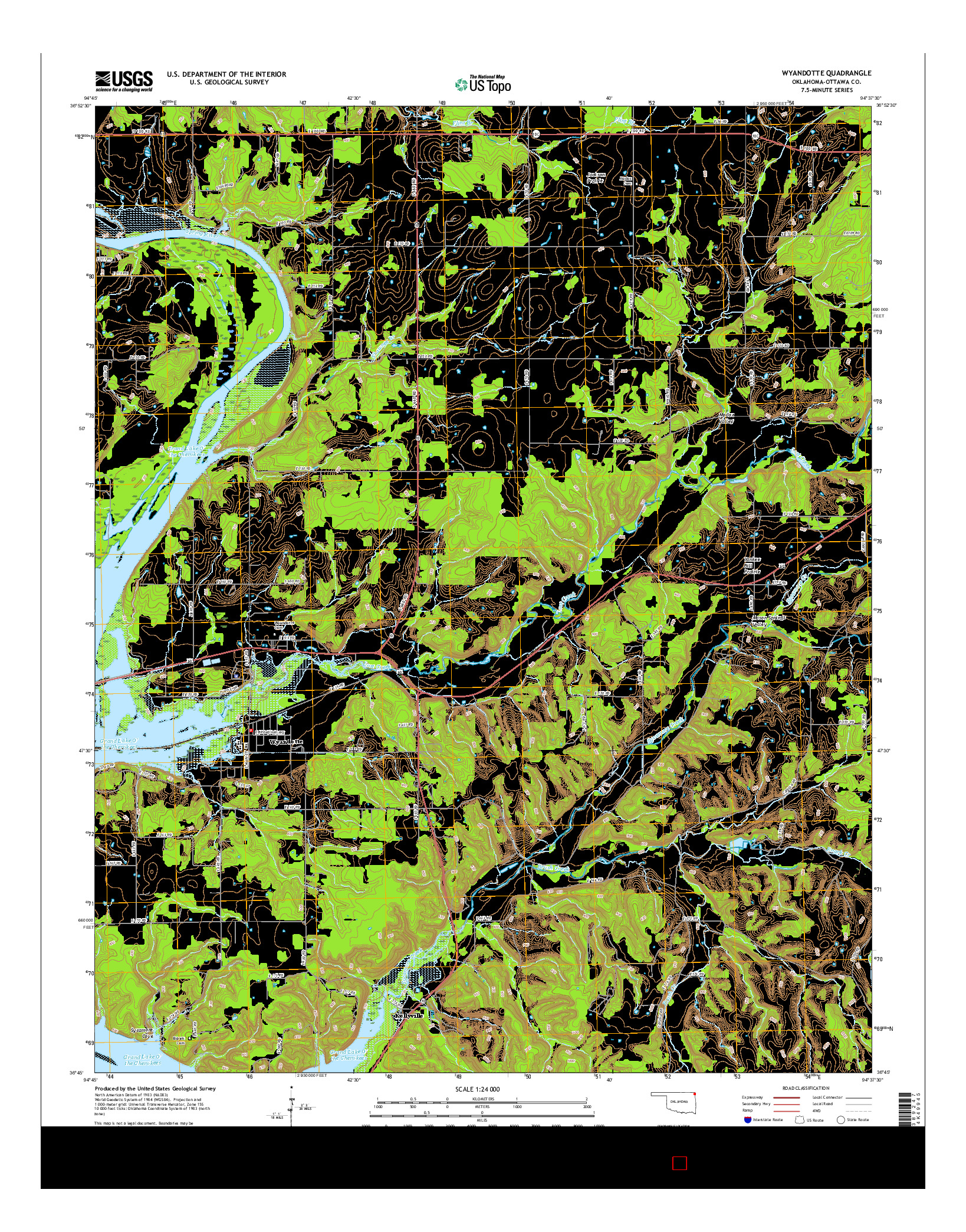 USGS US TOPO 7.5-MINUTE MAP FOR WYANDOTTE, OK 2016