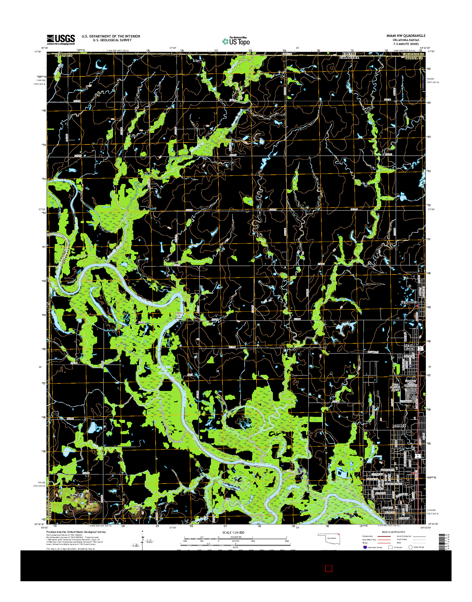 USGS US TOPO 7.5-MINUTE MAP FOR MIAMI NW, OK-KS 2016
