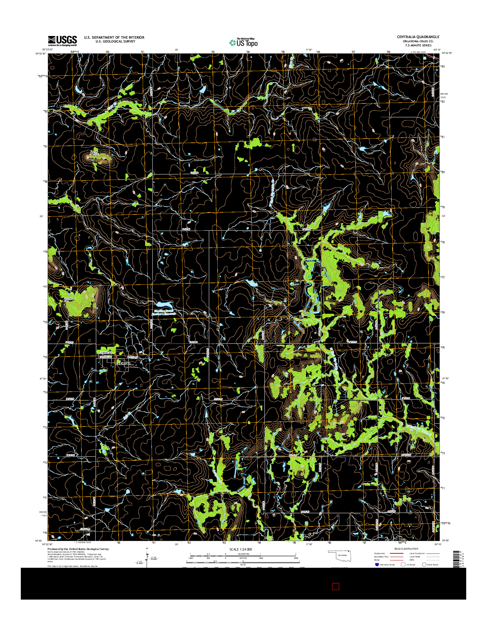 USGS US TOPO 7.5-MINUTE MAP FOR CENTRALIA, OK 2016