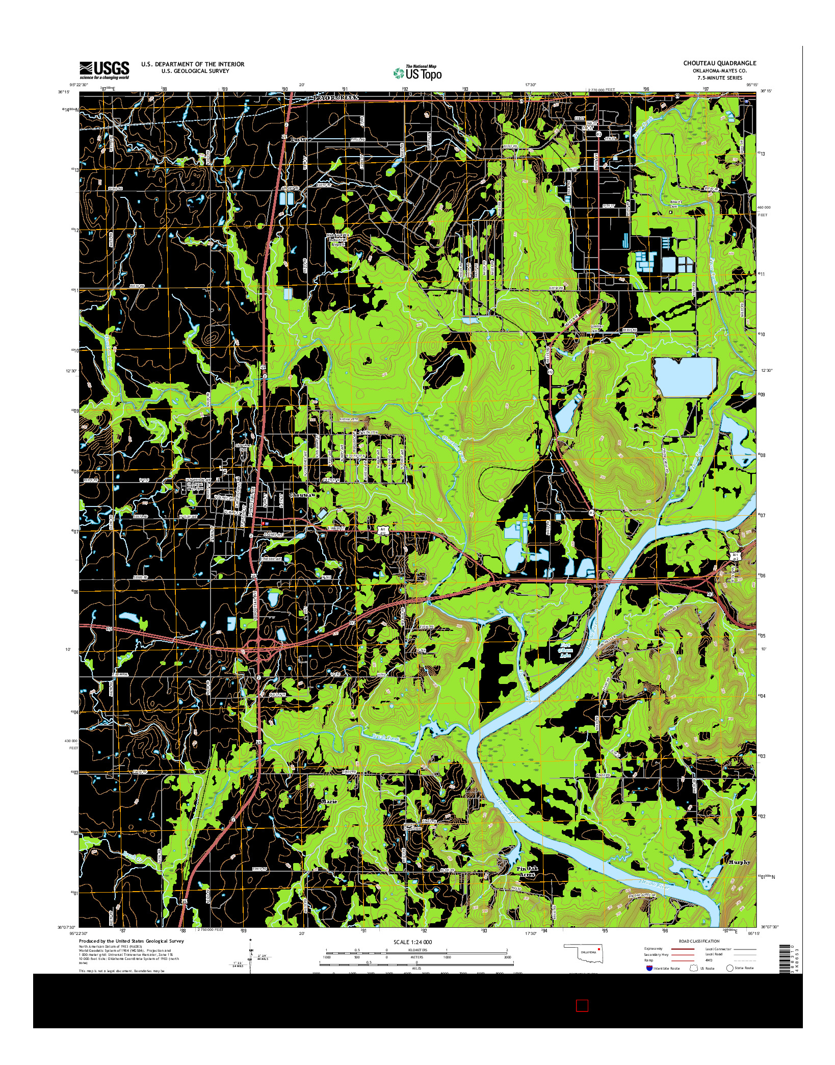 USGS US TOPO 7.5-MINUTE MAP FOR CHOUTEAU, OK 2016
