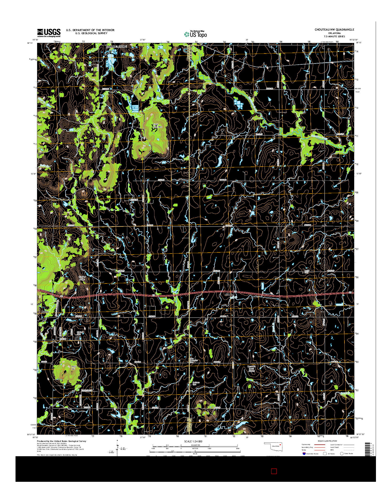 USGS US TOPO 7.5-MINUTE MAP FOR CHOUTEAU NW, OK 2016