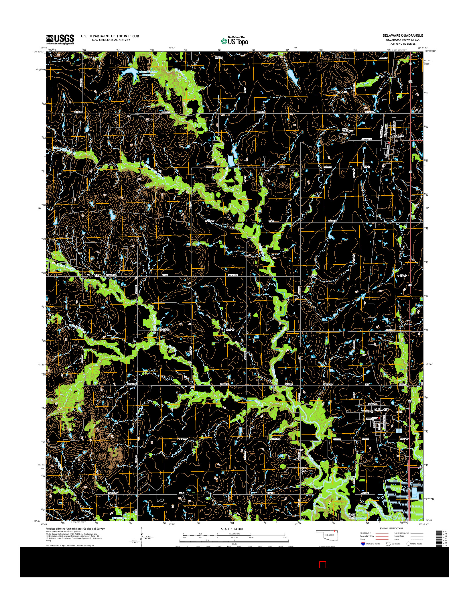 USGS US TOPO 7.5-MINUTE MAP FOR DELAWARE, OK 2016