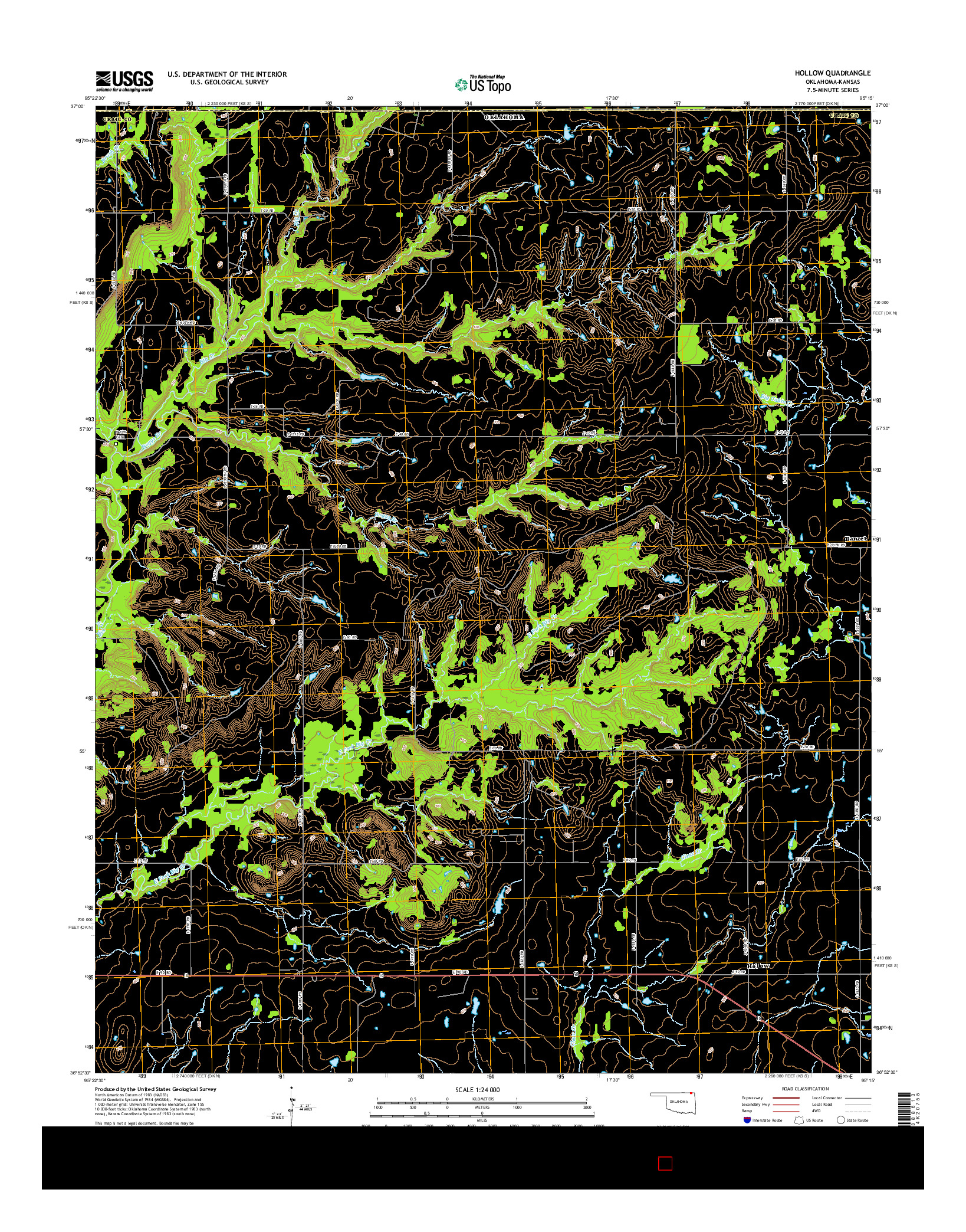 USGS US TOPO 7.5-MINUTE MAP FOR HOLLOW, OK-KS 2016