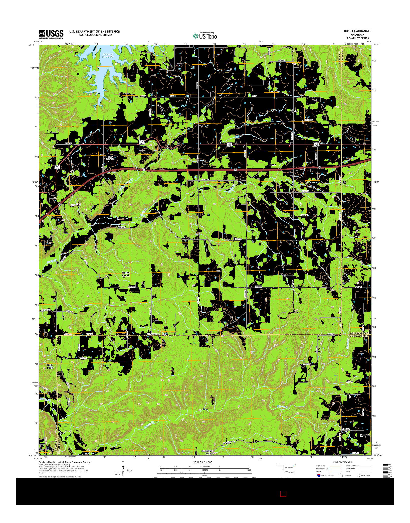 USGS US TOPO 7.5-MINUTE MAP FOR ROSE, OK 2016