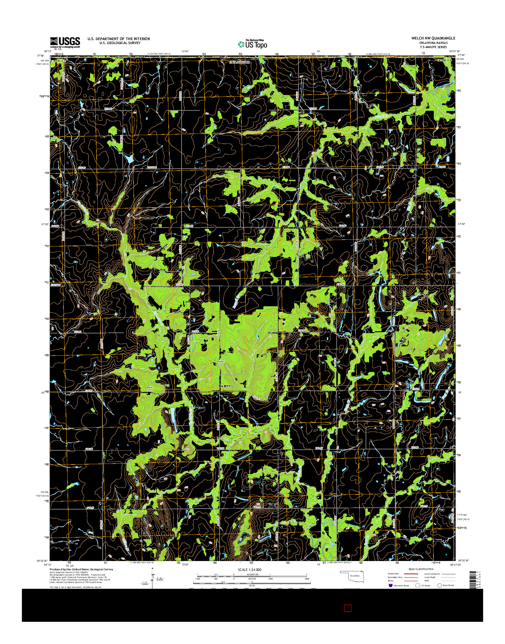 USGS US TOPO 7.5-MINUTE MAP FOR WELCH NW, OK-KS 2016