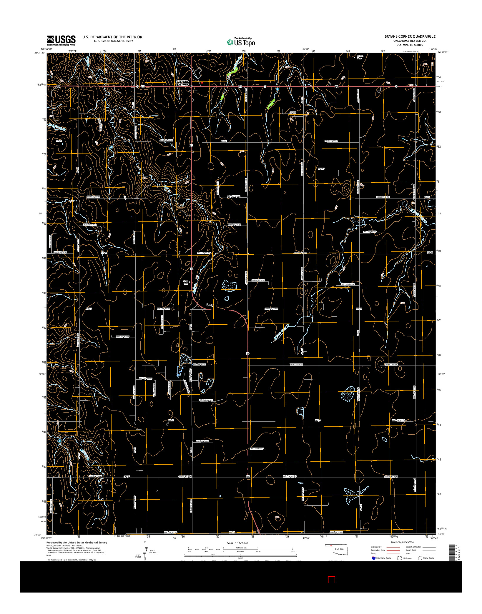 USGS US TOPO 7.5-MINUTE MAP FOR BRYANS CORNER, OK 2016