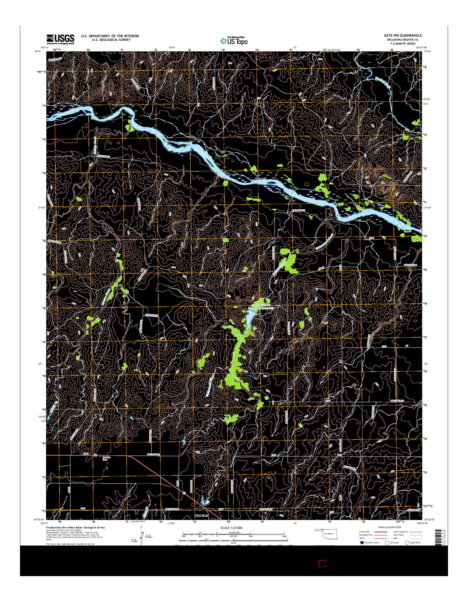 USGS US TOPO 7.5-MINUTE MAP FOR GATE NW, OK 2016