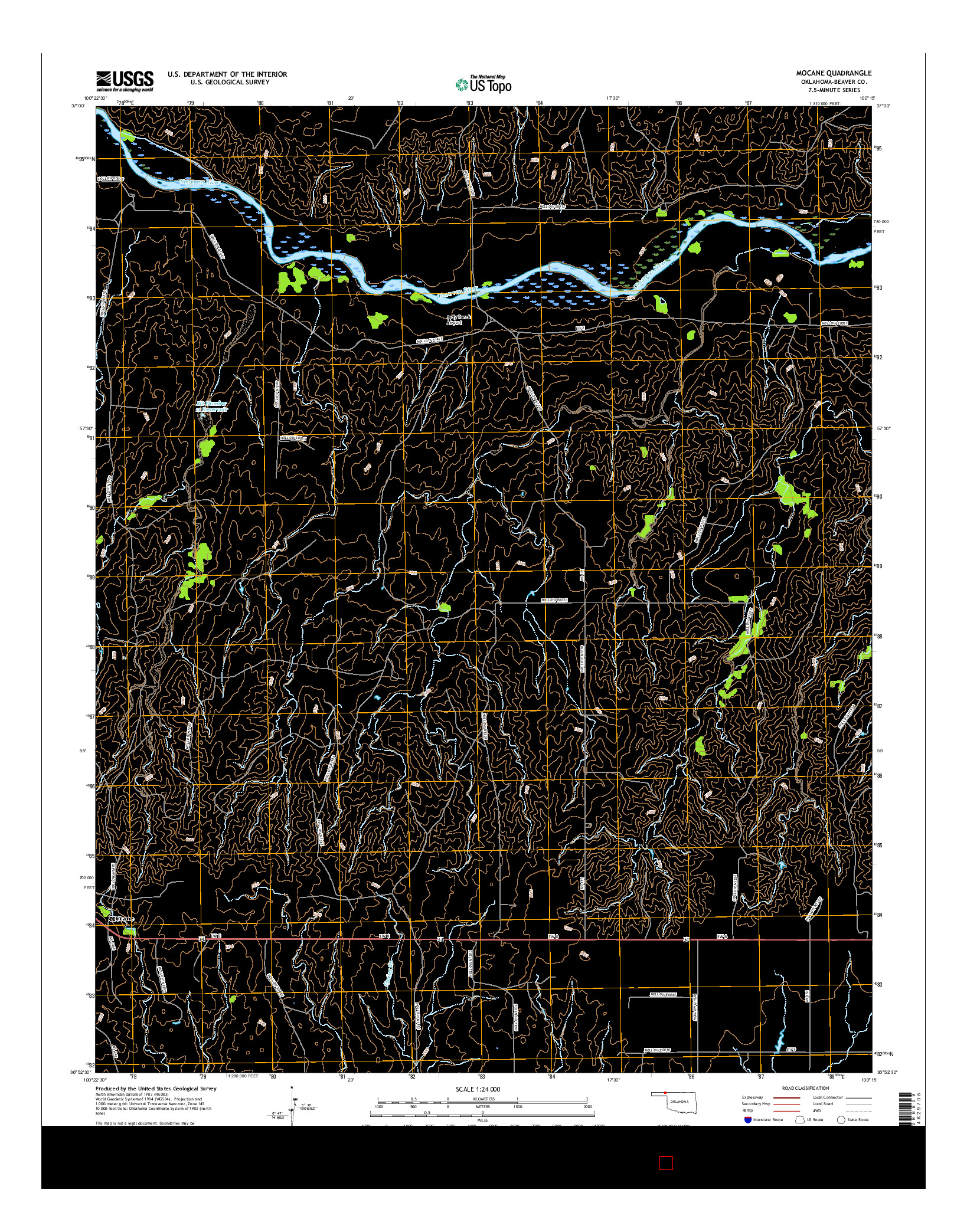 USGS US TOPO 7.5-MINUTE MAP FOR MOCANE, OK 2016