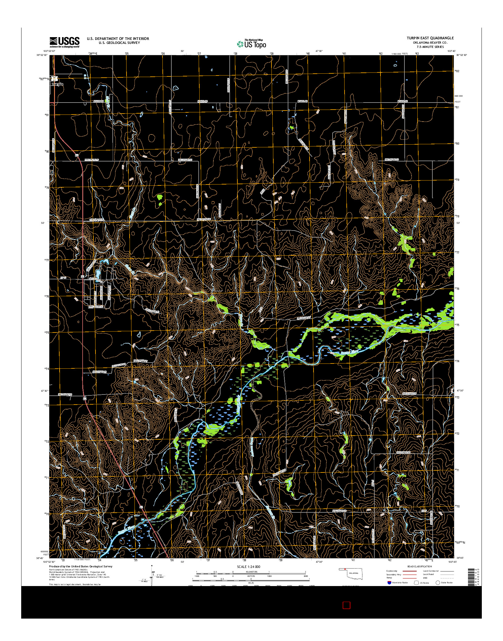 USGS US TOPO 7.5-MINUTE MAP FOR TURPIN EAST, OK 2016