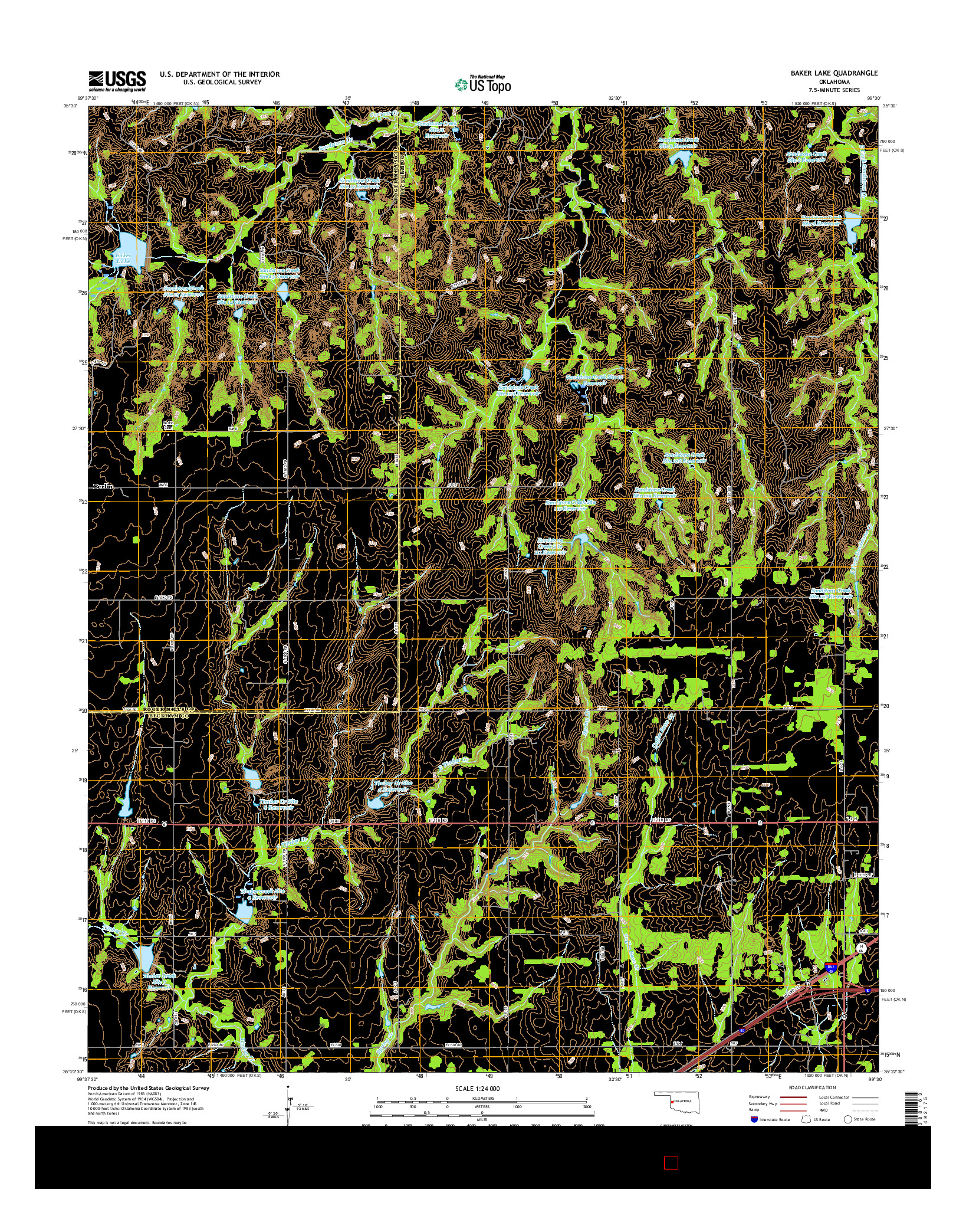 USGS US TOPO 7.5-MINUTE MAP FOR BAKER LAKE, OK 2016