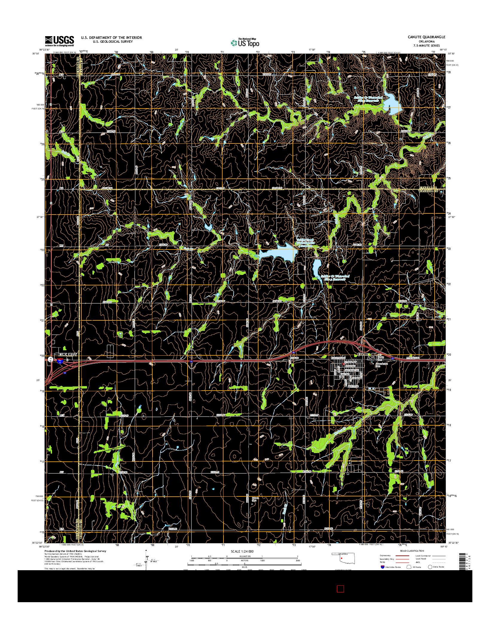 USGS US TOPO 7.5-MINUTE MAP FOR CANUTE, OK 2016