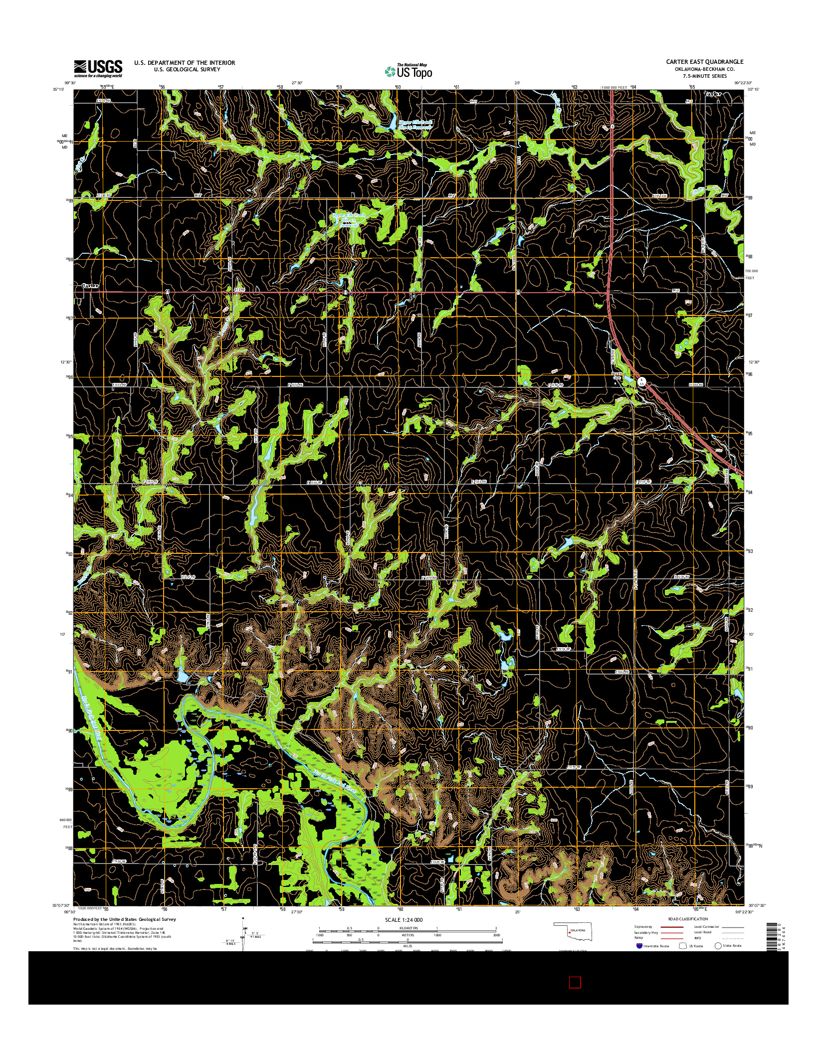 USGS US TOPO 7.5-MINUTE MAP FOR CARTER EAST, OK 2016