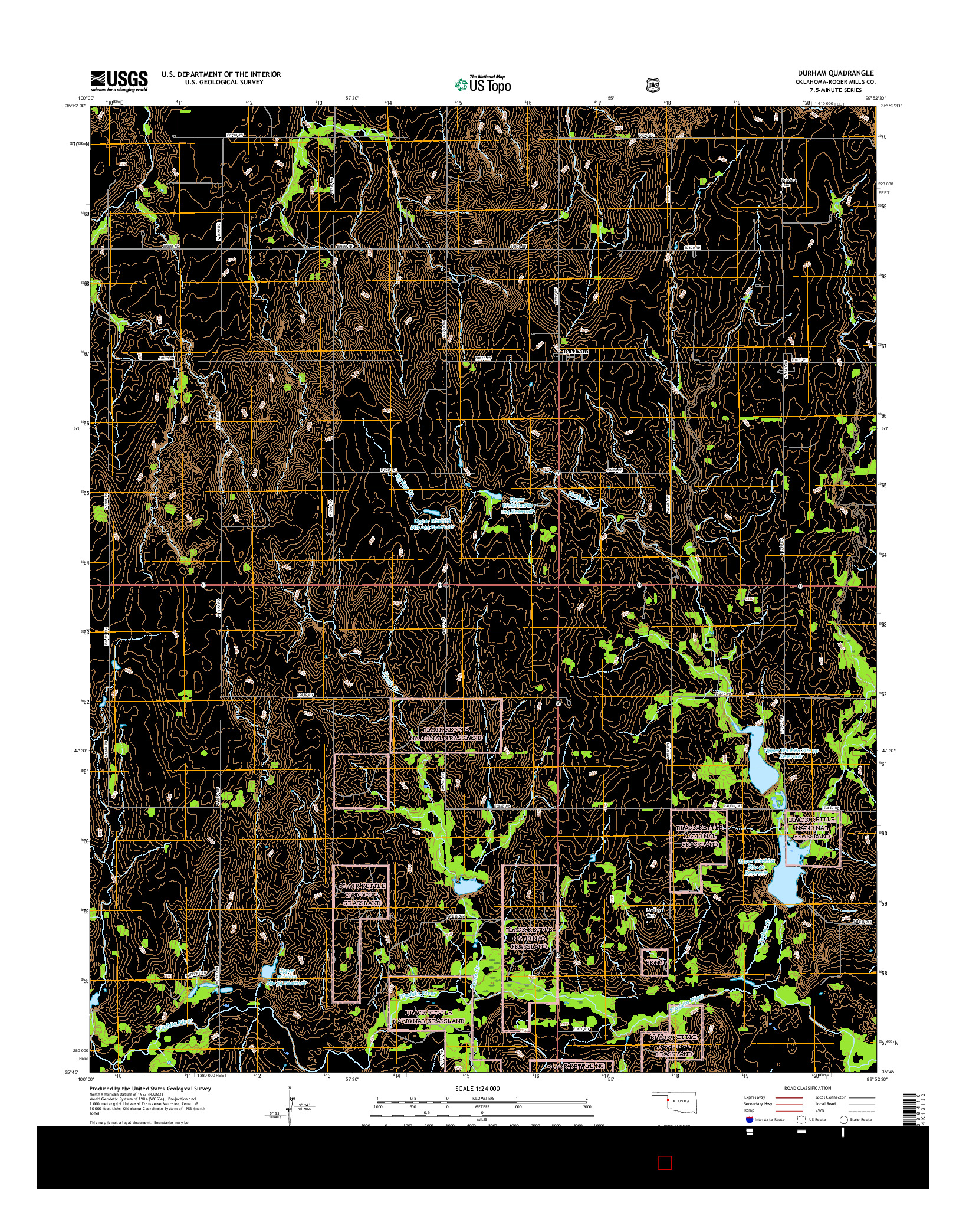 USGS US TOPO 7.5-MINUTE MAP FOR DURHAM, OK 2016