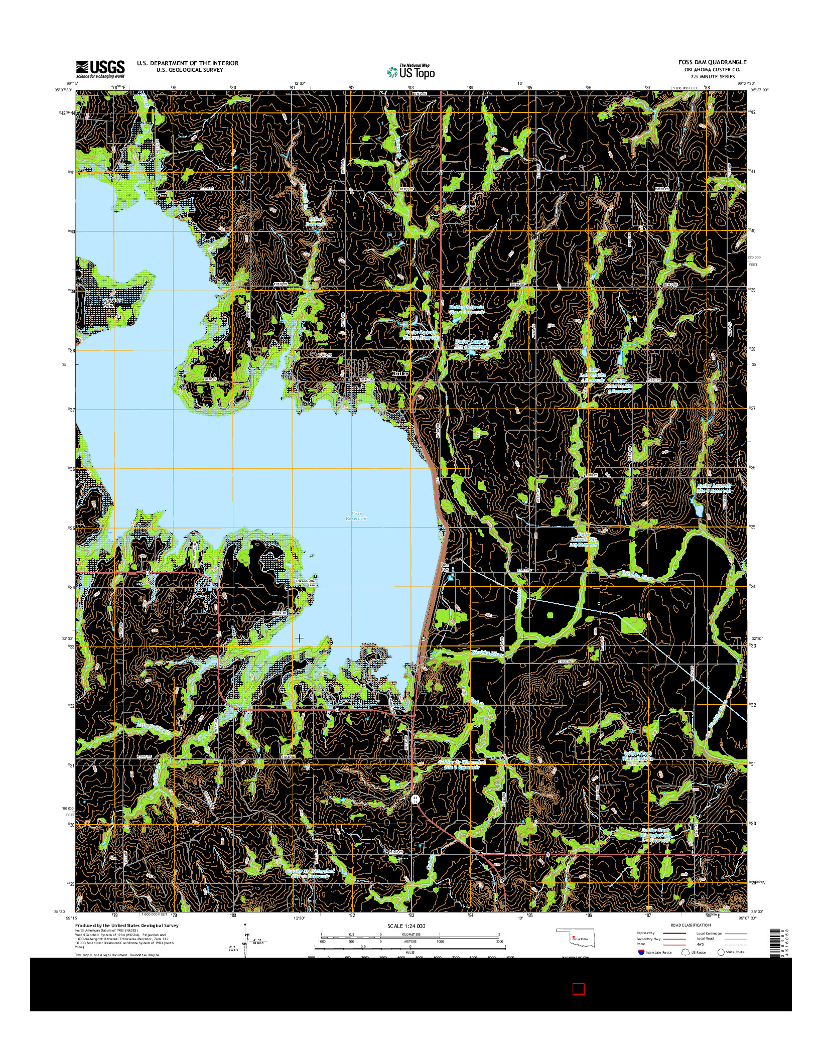 USGS US TOPO 7.5-MINUTE MAP FOR FOSS DAM, OK 2016