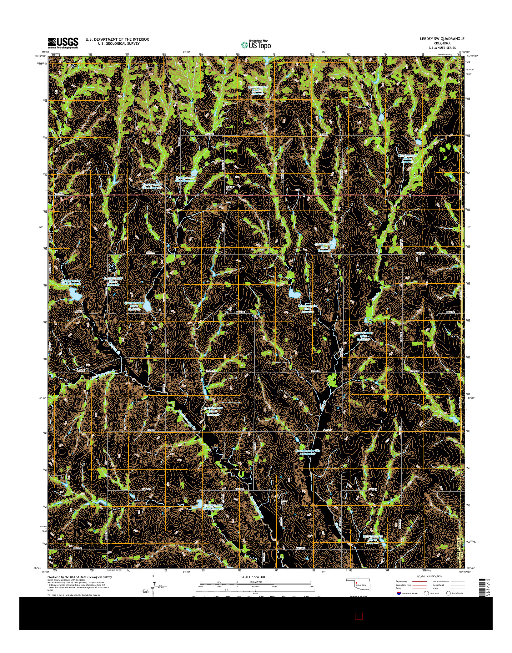 USGS US TOPO 7.5-MINUTE MAP FOR LEEDEY SW, OK 2016