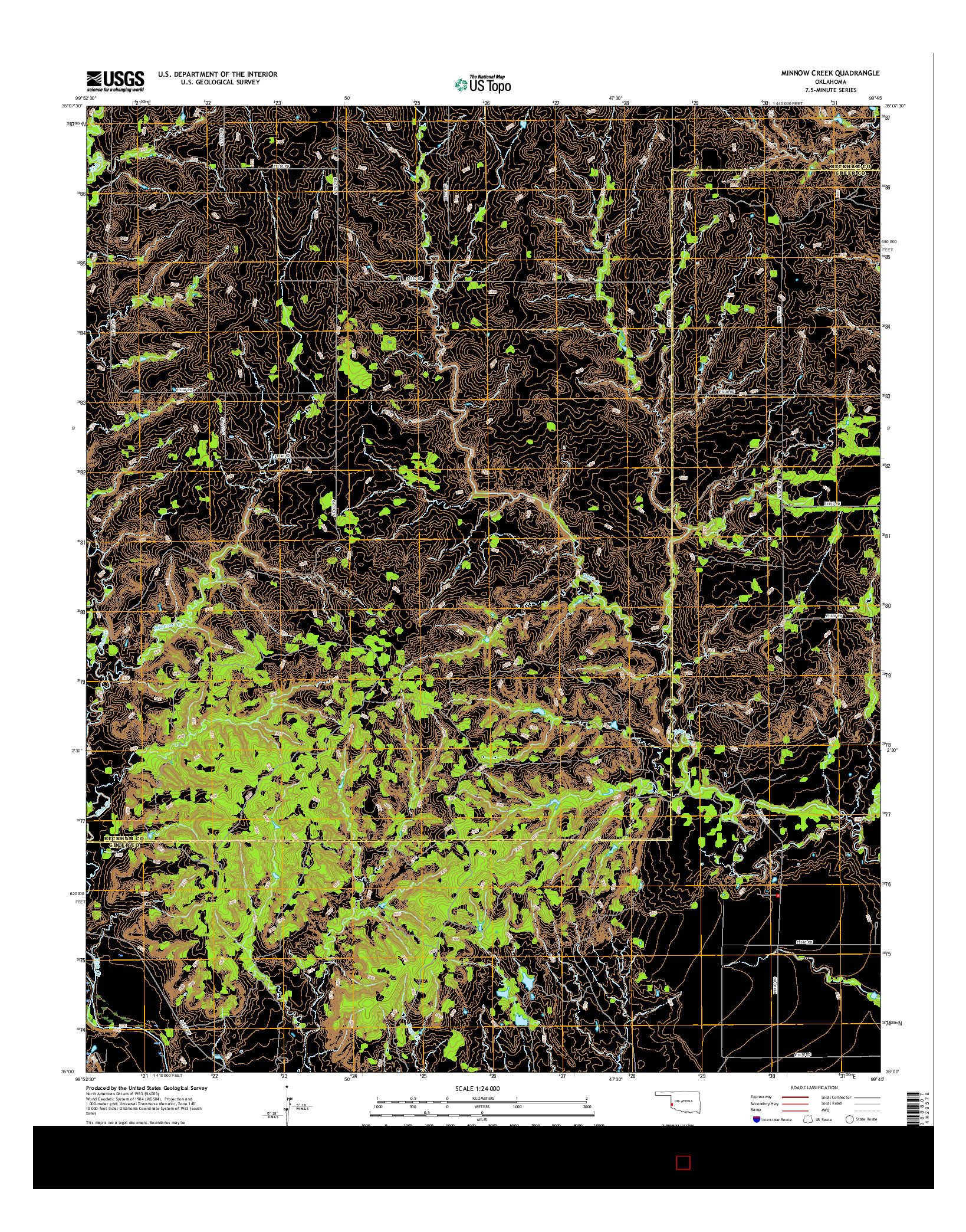 USGS US TOPO 7.5-MINUTE MAP FOR MINNOW CREEK, OK 2016