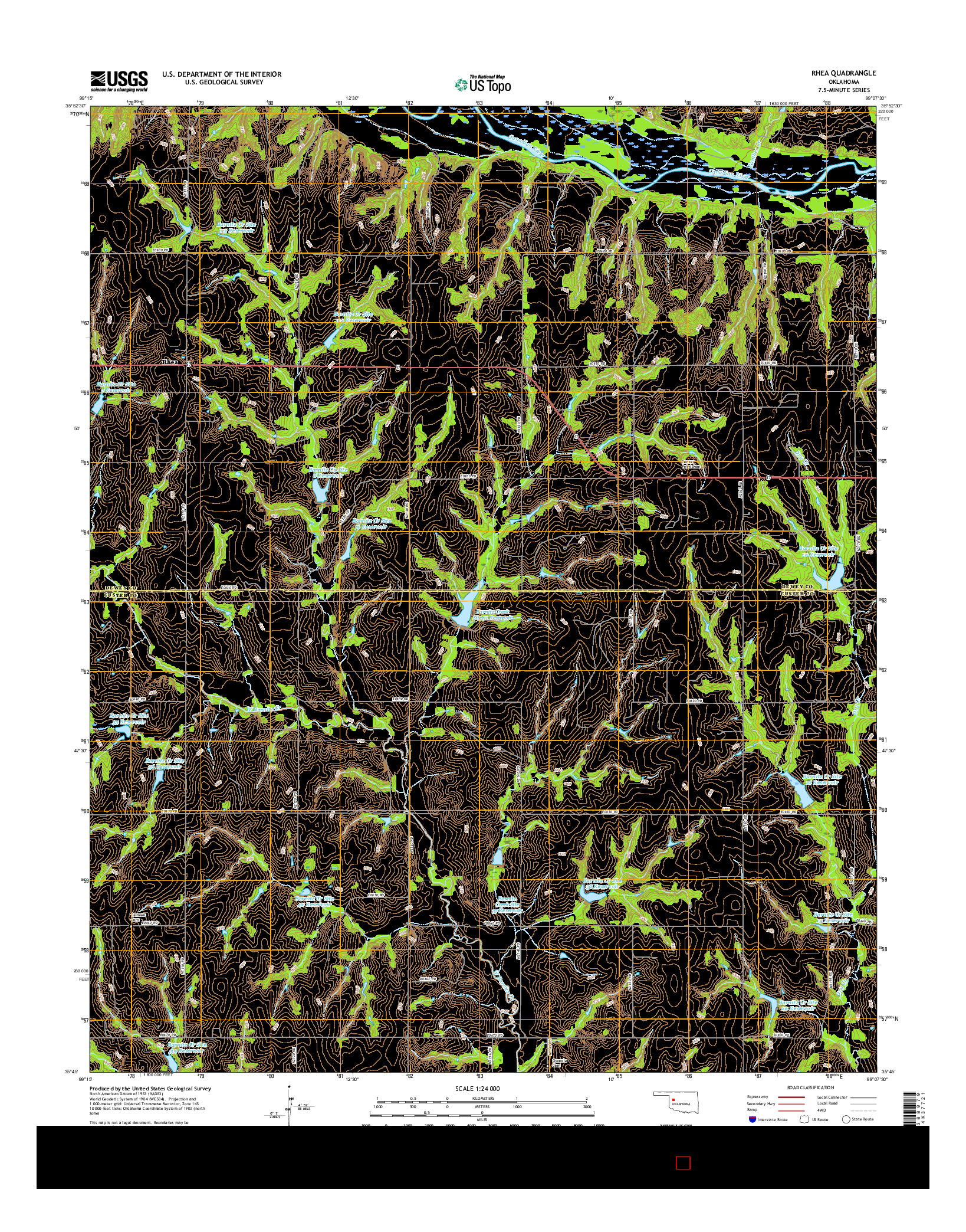 USGS US TOPO 7.5-MINUTE MAP FOR RHEA, OK 2016