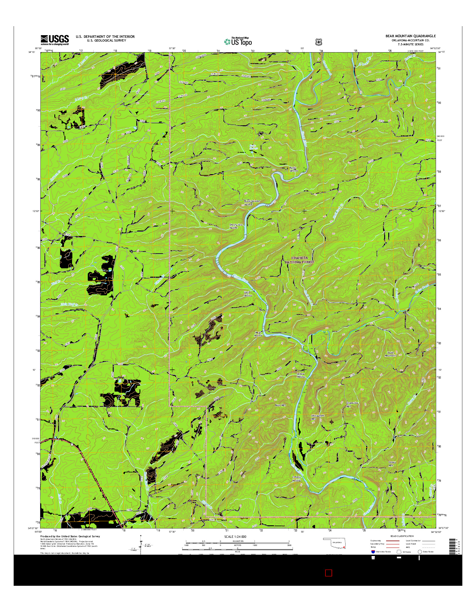 USGS US TOPO 7.5-MINUTE MAP FOR BEAR MOUNTAIN, OK 2016