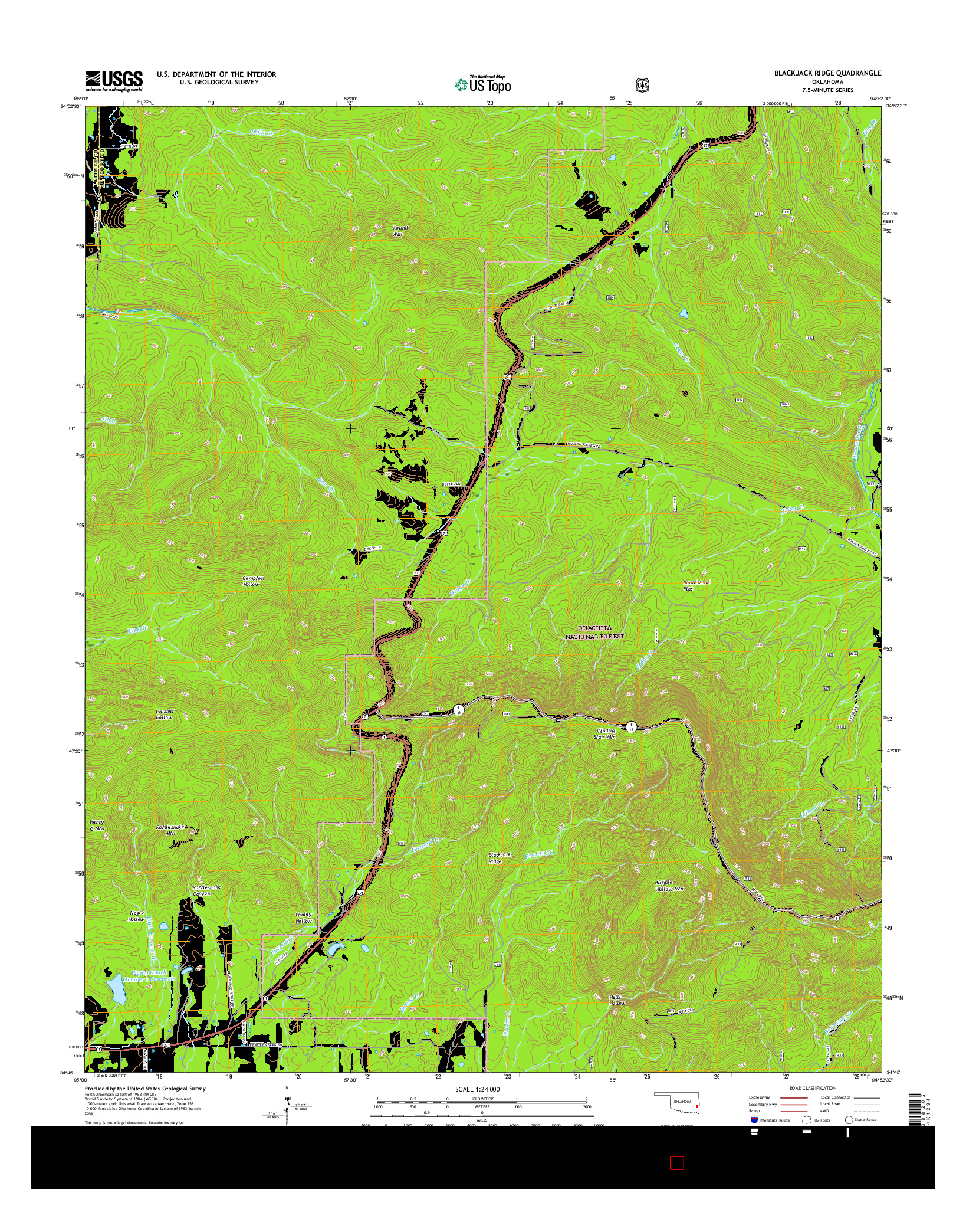 USGS US TOPO 7.5-MINUTE MAP FOR BLACKJACK RIDGE, OK 2016