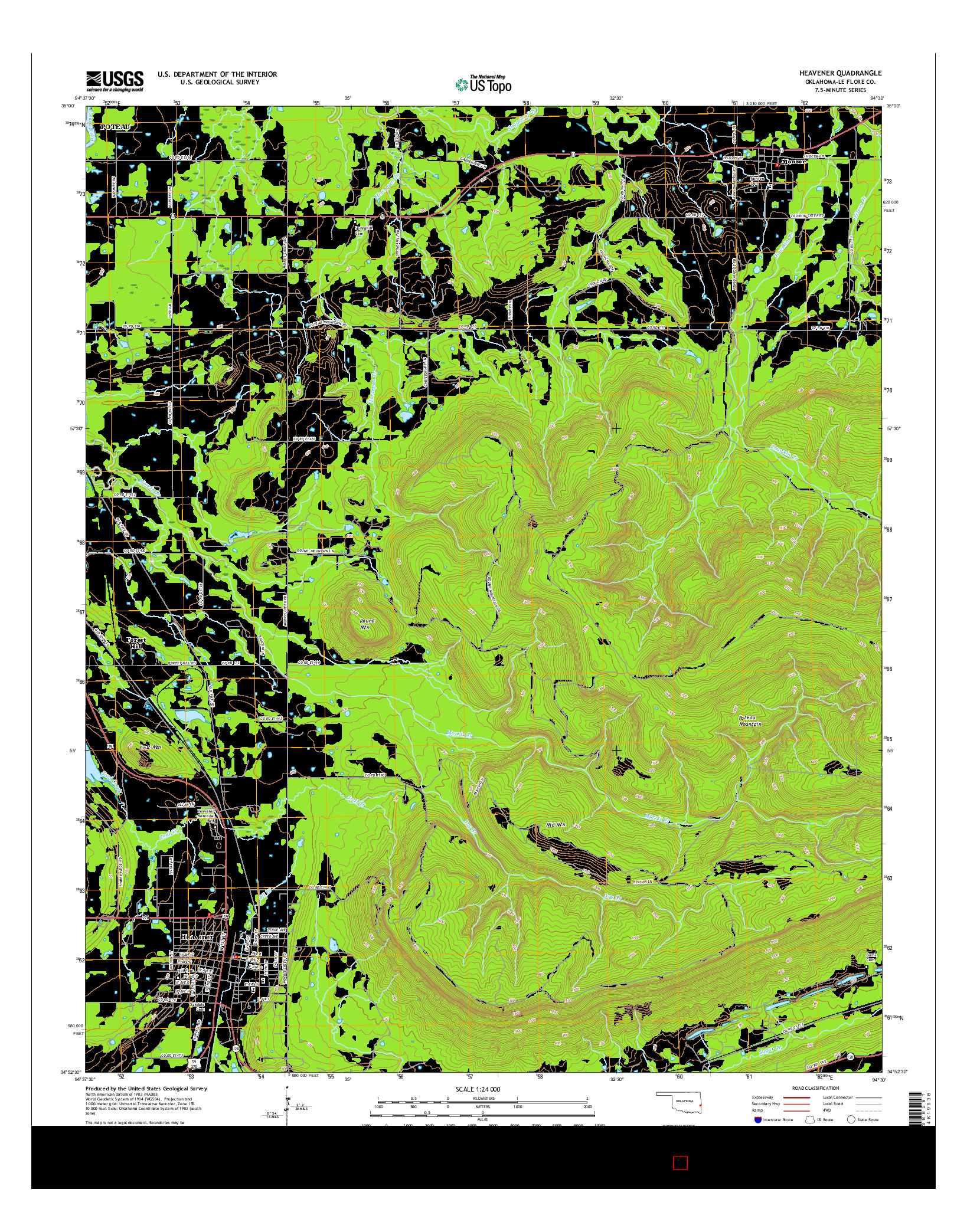 USGS US TOPO 7.5-MINUTE MAP FOR HEAVENER, OK 2016