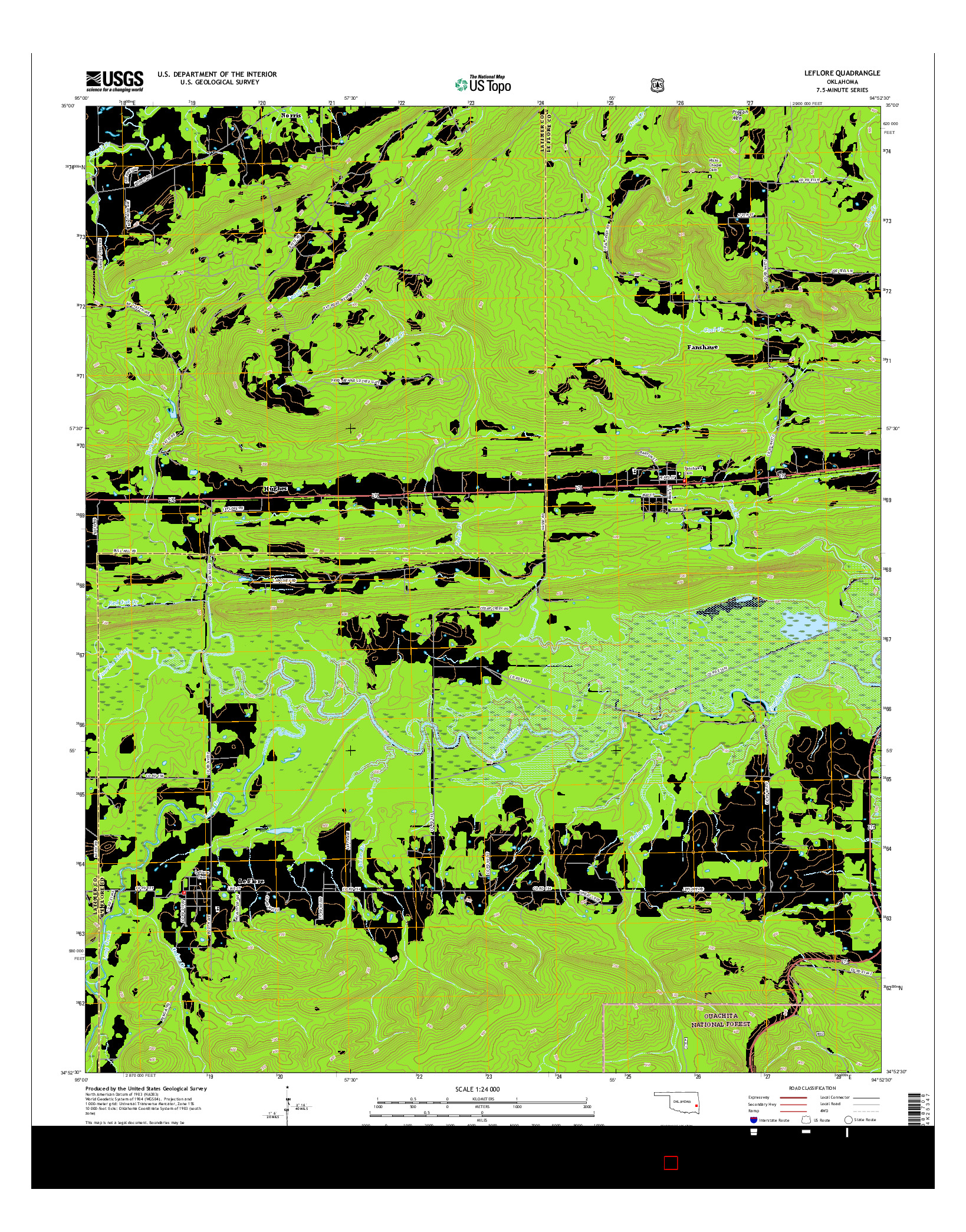 USGS US TOPO 7.5-MINUTE MAP FOR LEFLORE, OK 2016