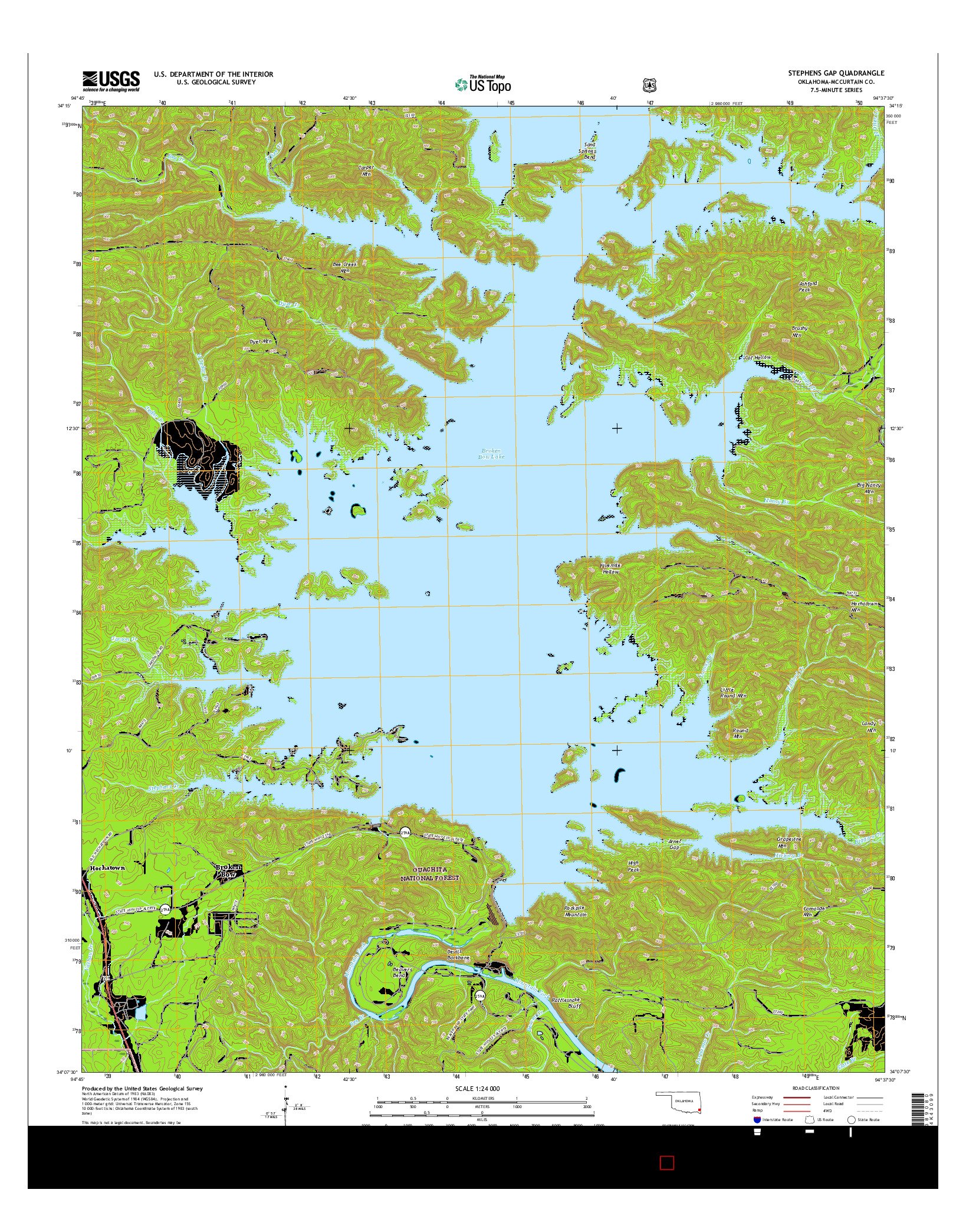 USGS US TOPO 7.5-MINUTE MAP FOR STEPHENS GAP, OK 2016