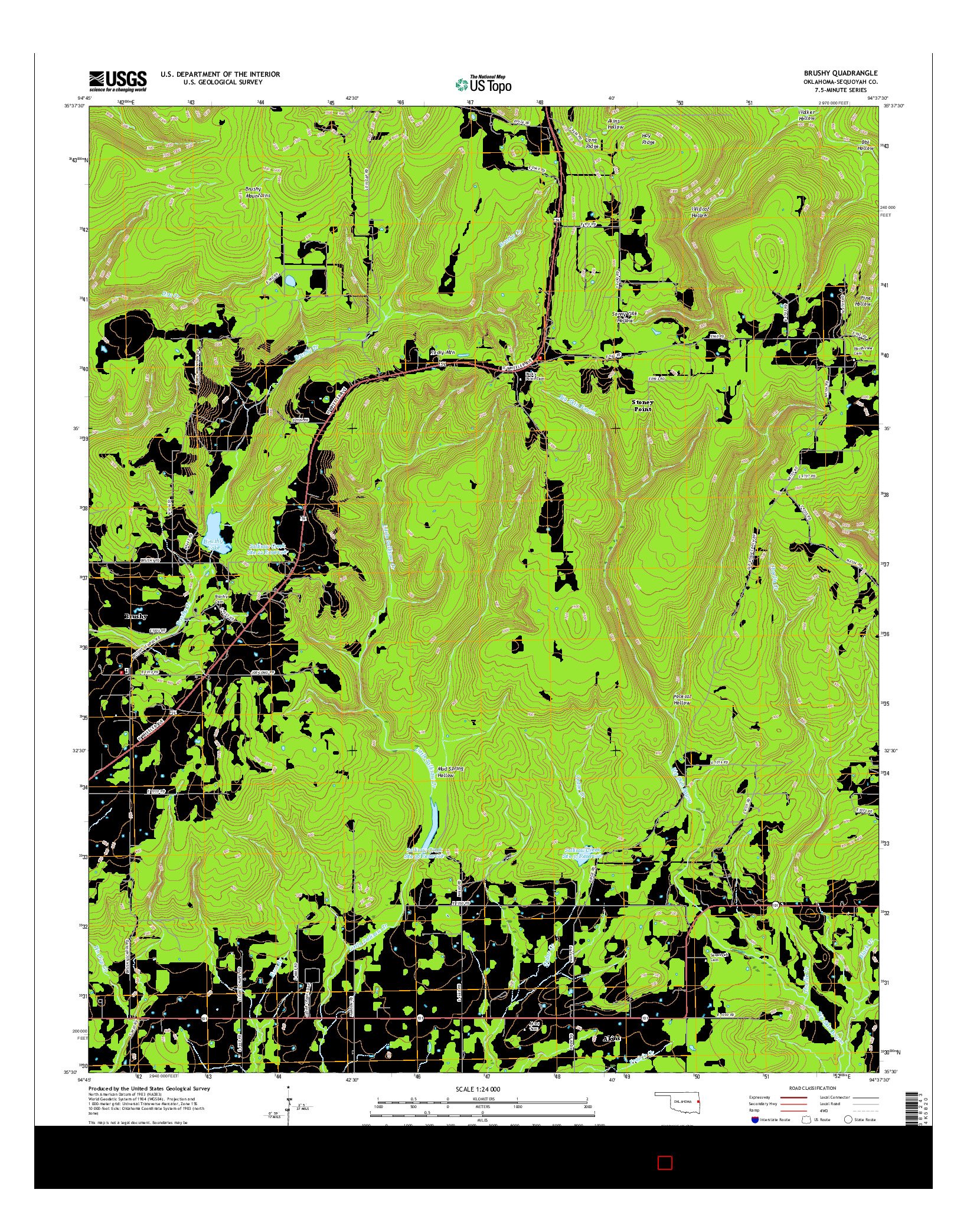 USGS US TOPO 7.5-MINUTE MAP FOR BRUSHY, OK 2016