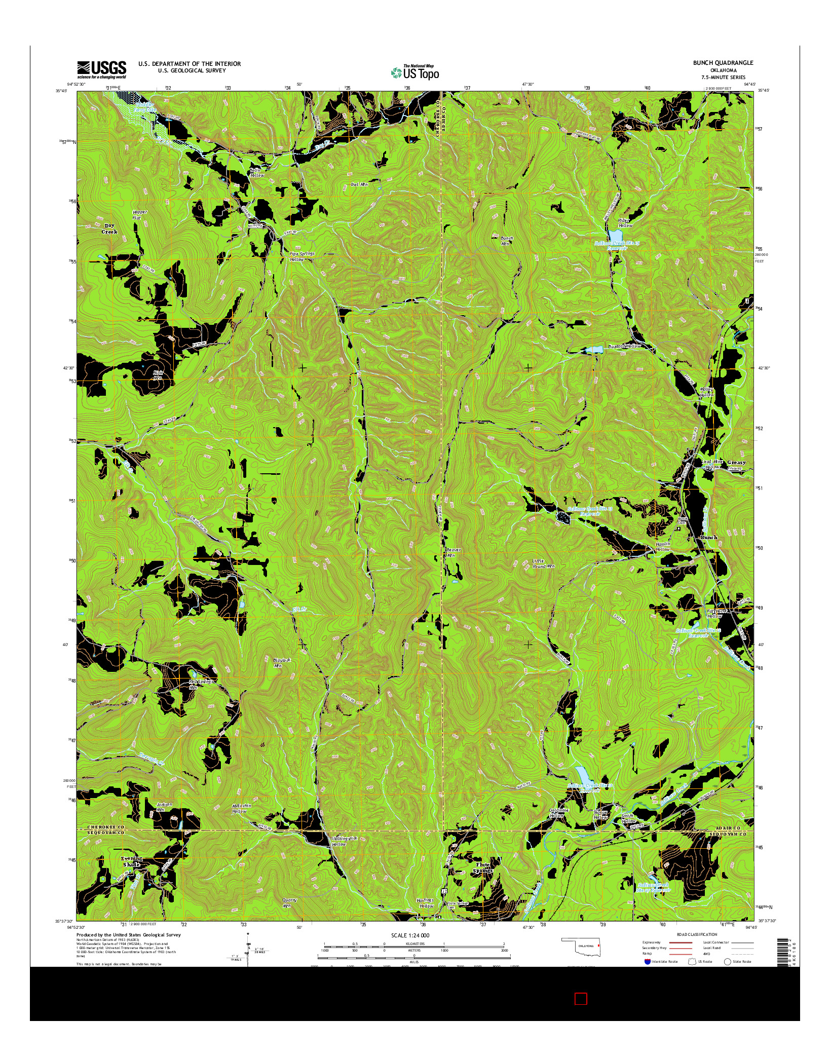 USGS US TOPO 7.5-MINUTE MAP FOR BUNCH, OK 2016