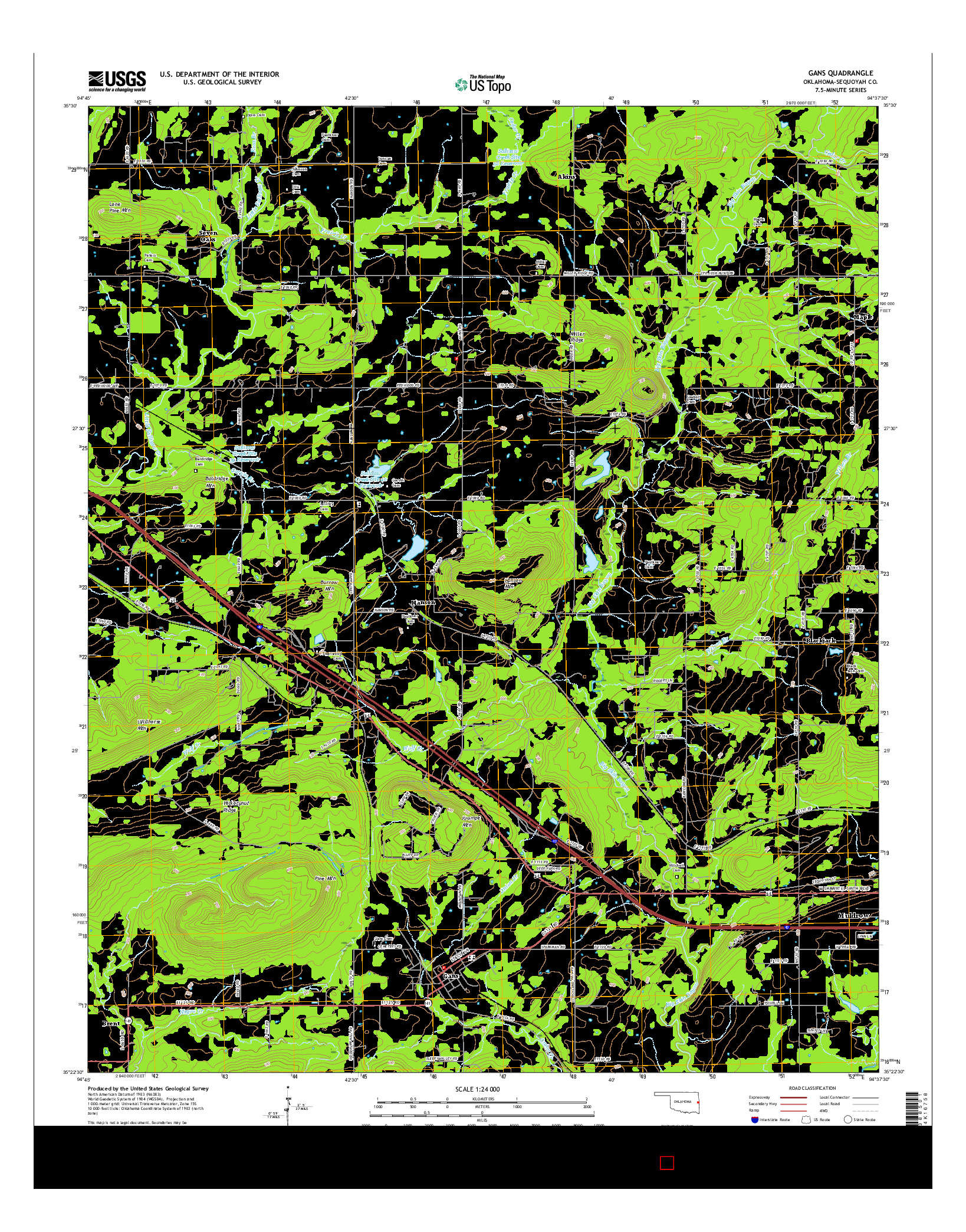 USGS US TOPO 7.5-MINUTE MAP FOR GANS, OK 2016