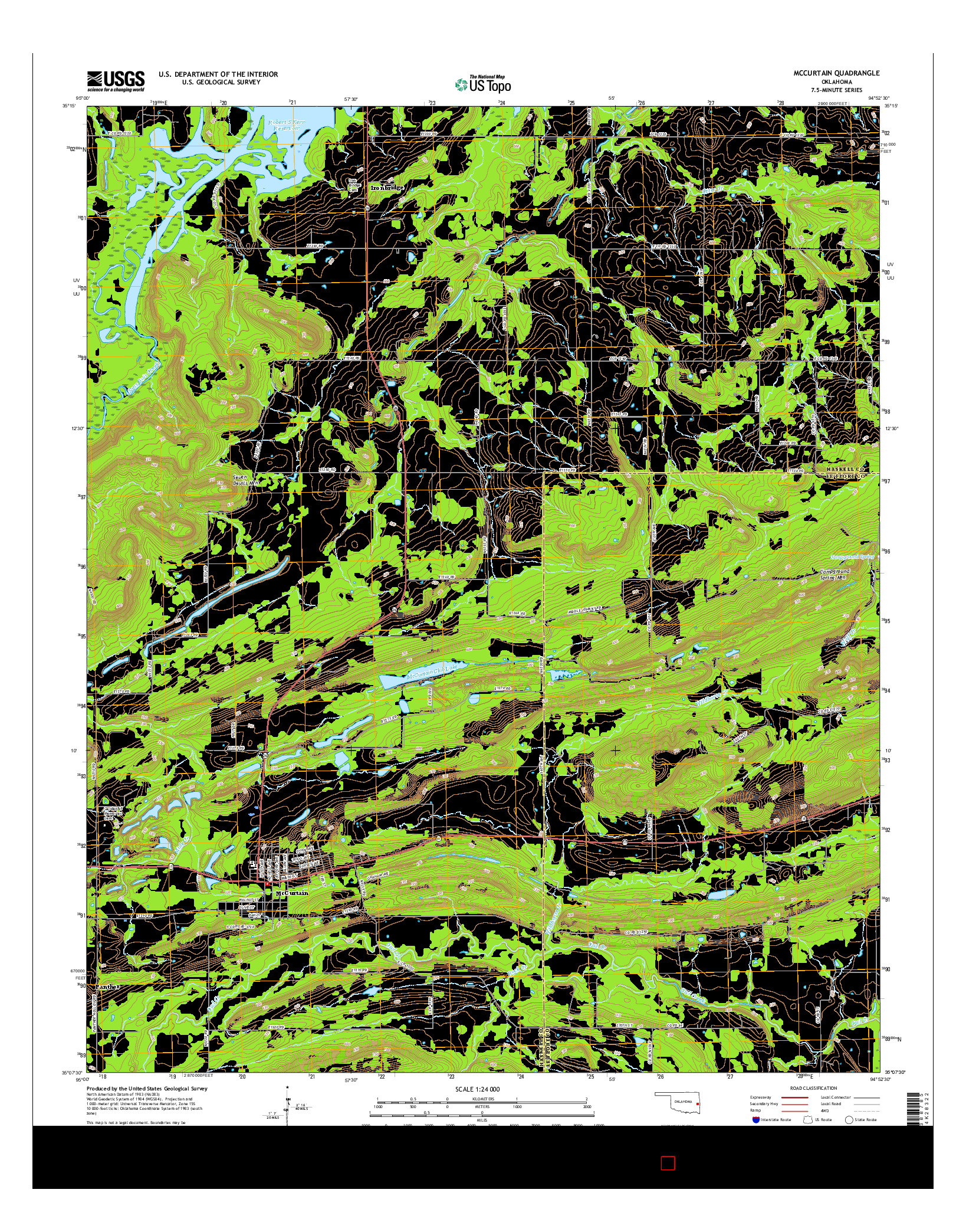 USGS US TOPO 7.5-MINUTE MAP FOR MCCURTAIN, OK 2016