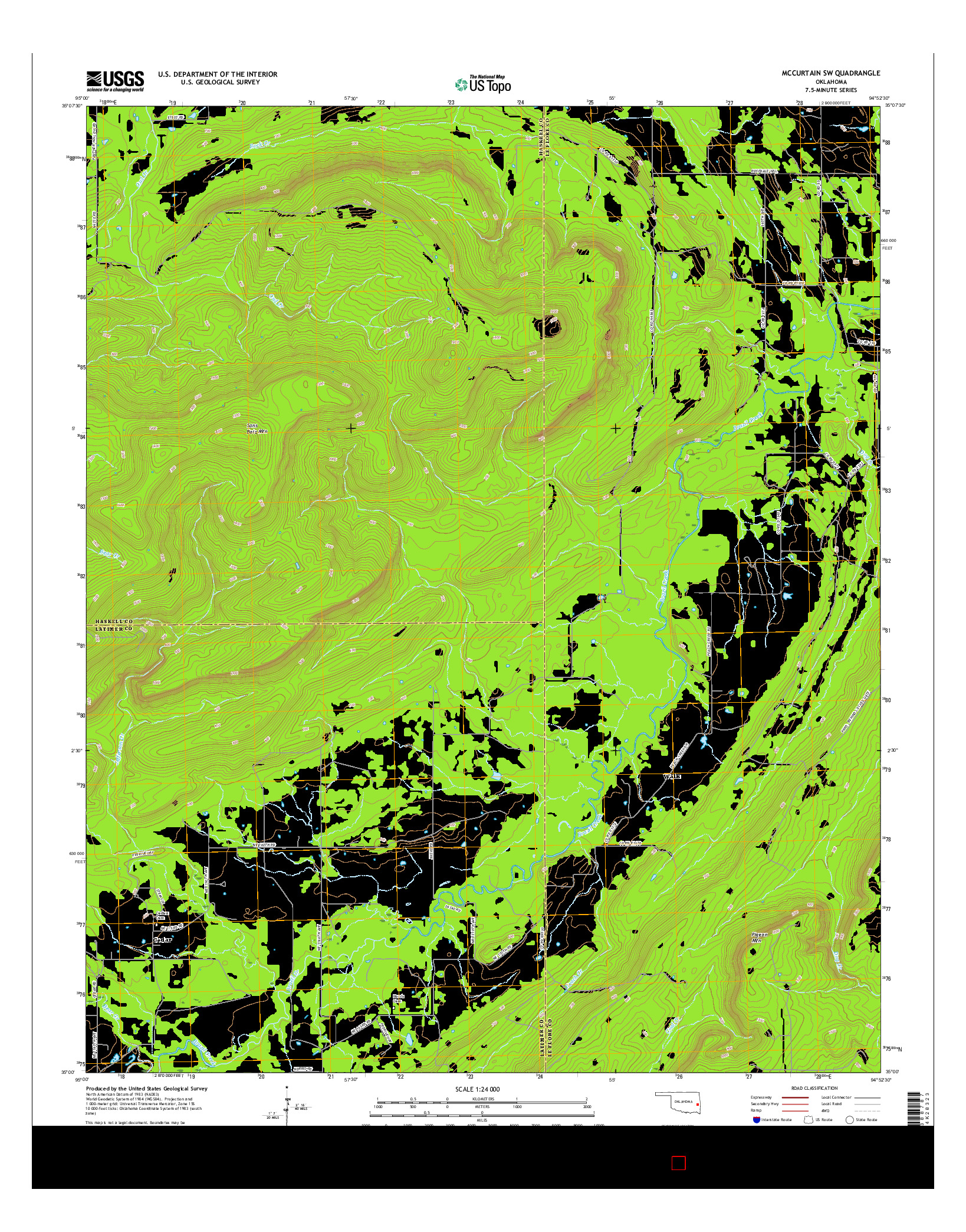 USGS US TOPO 7.5-MINUTE MAP FOR MCCURTAIN SW, OK 2016
