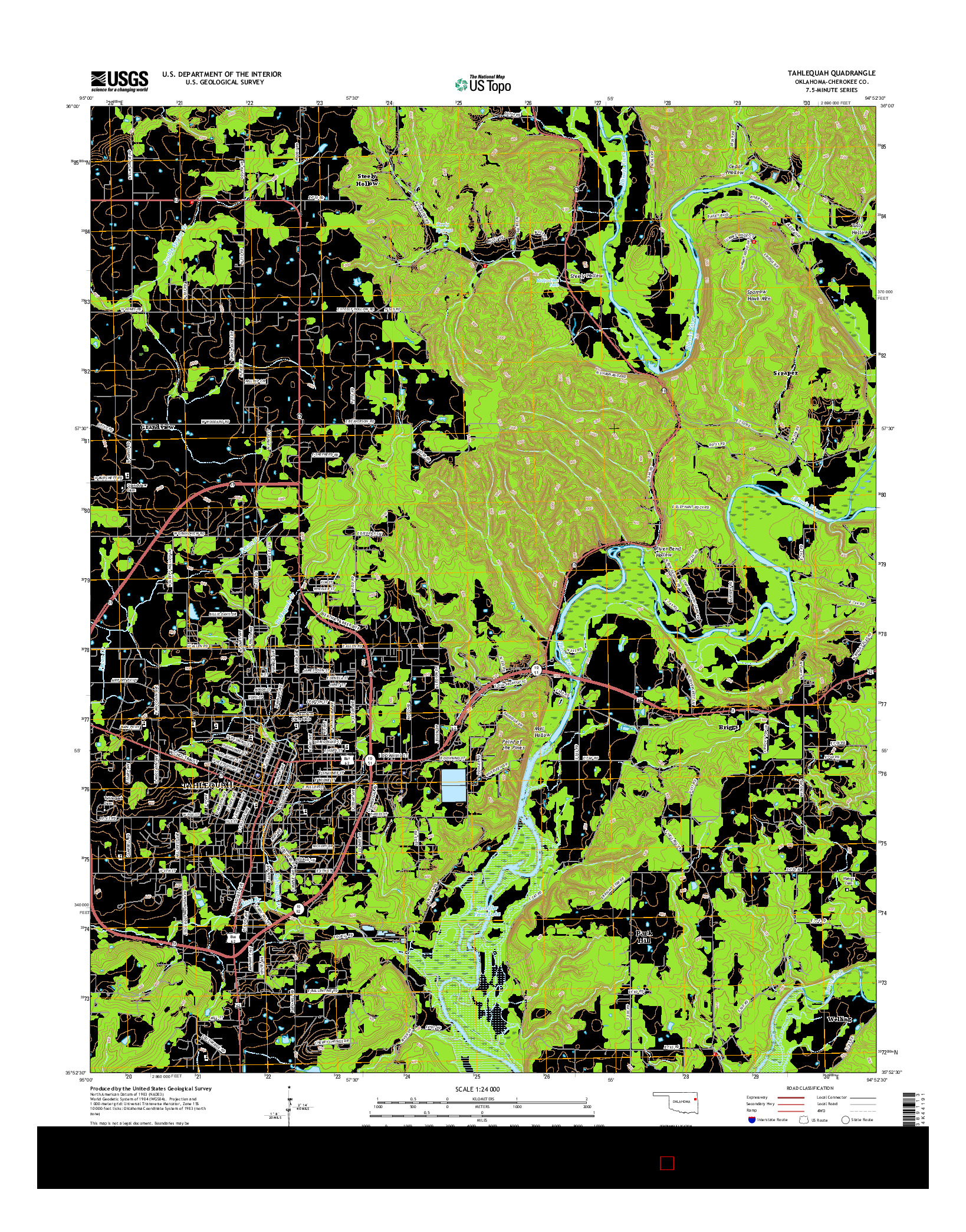 USGS US TOPO 7.5-MINUTE MAP FOR TAHLEQUAH, OK 2016