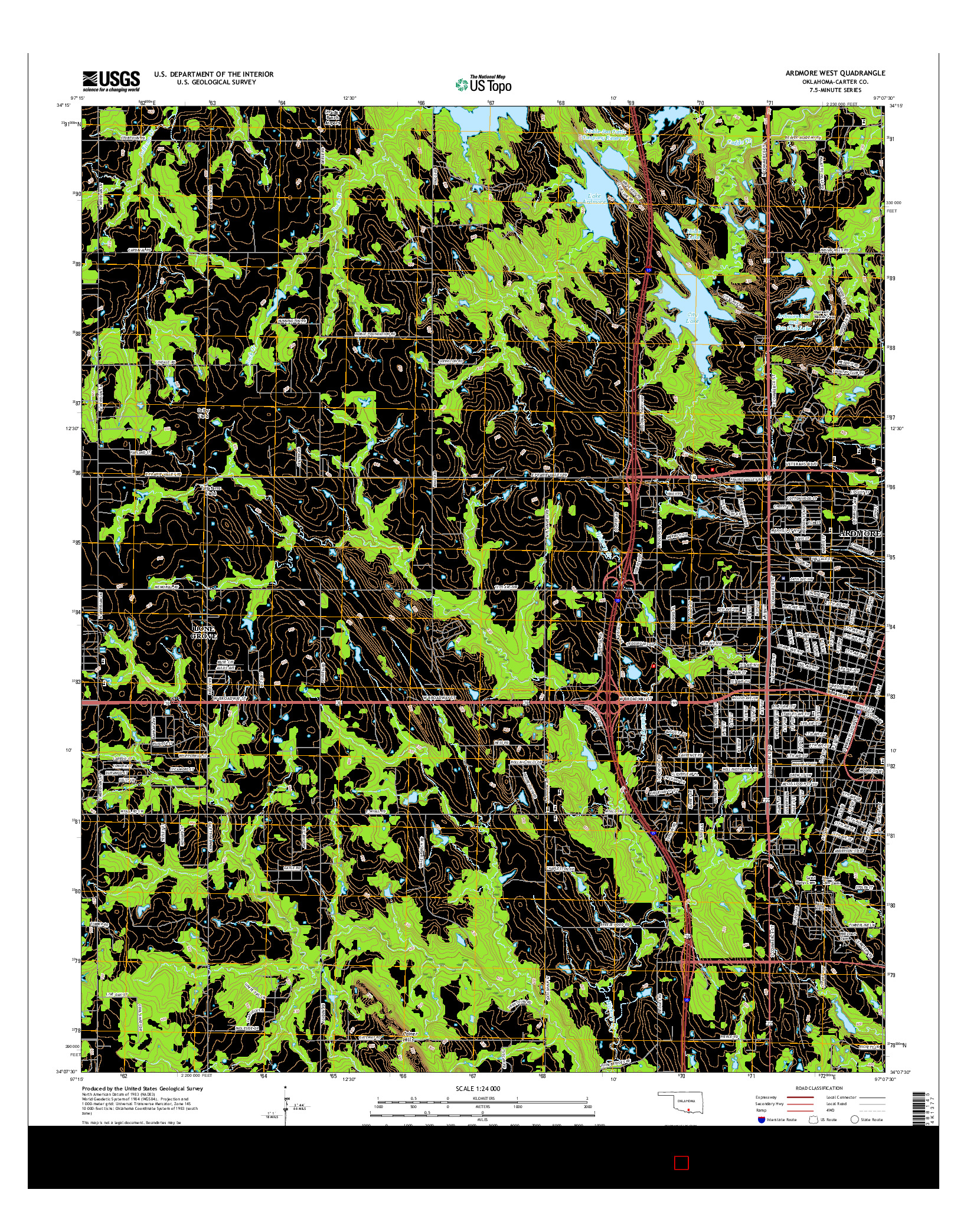 USGS US TOPO 7.5-MINUTE MAP FOR ARDMORE WEST, OK 2016