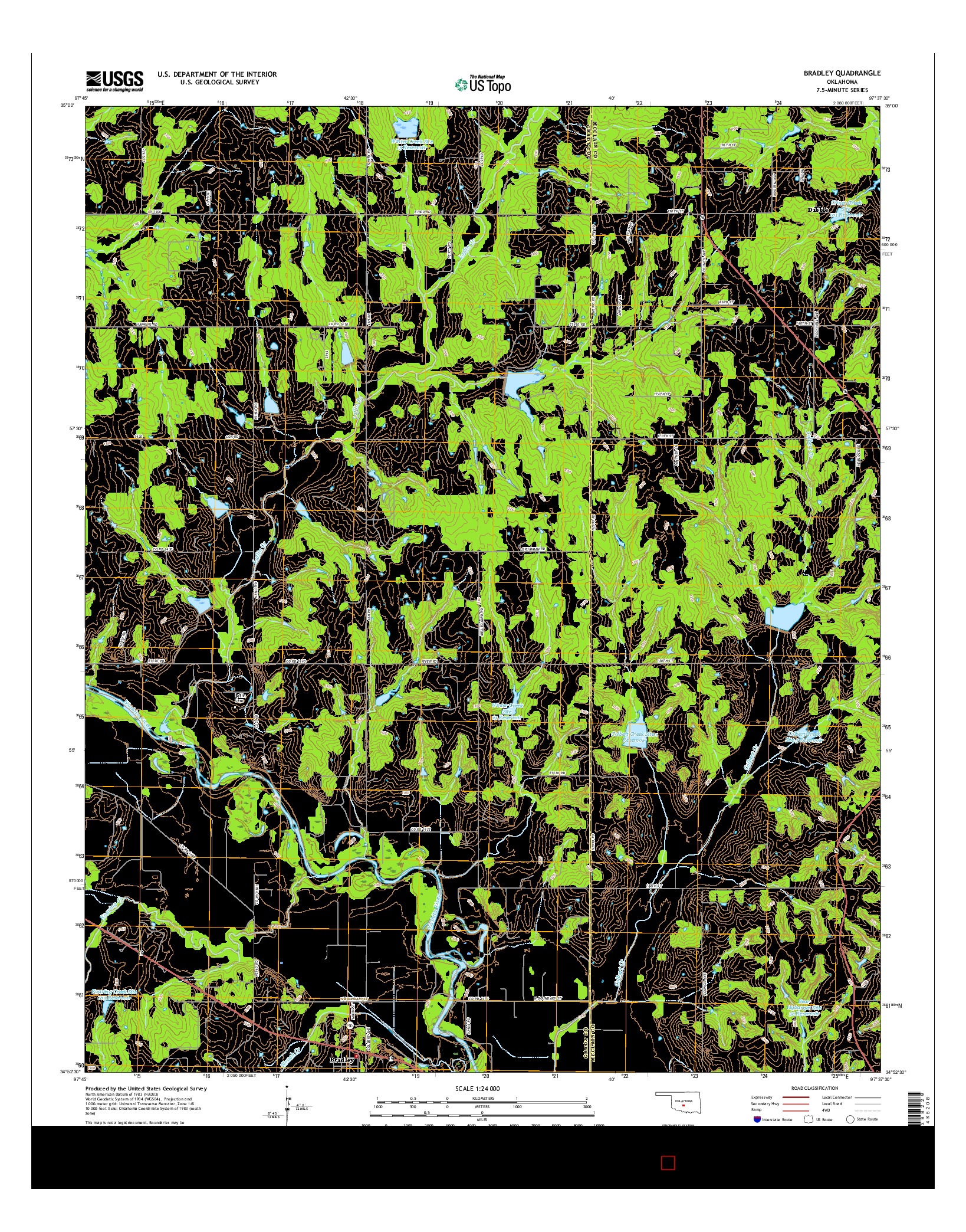 USGS US TOPO 7.5-MINUTE MAP FOR BRADLEY, OK 2016