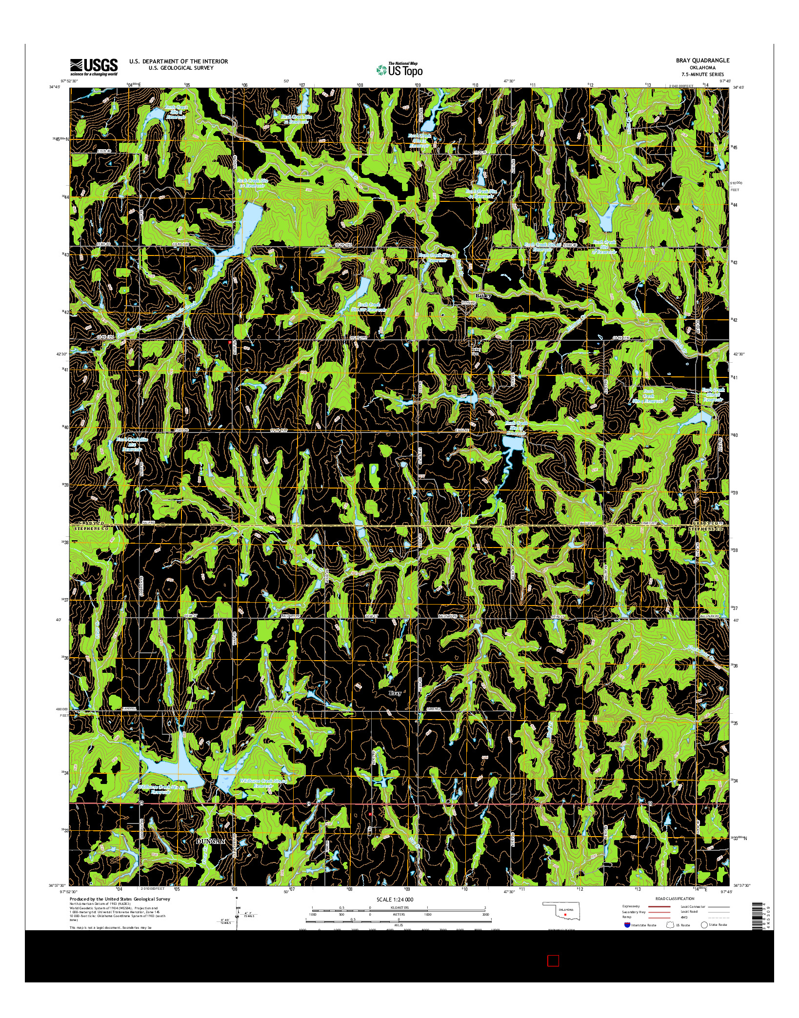 USGS US TOPO 7.5-MINUTE MAP FOR BRAY, OK 2016