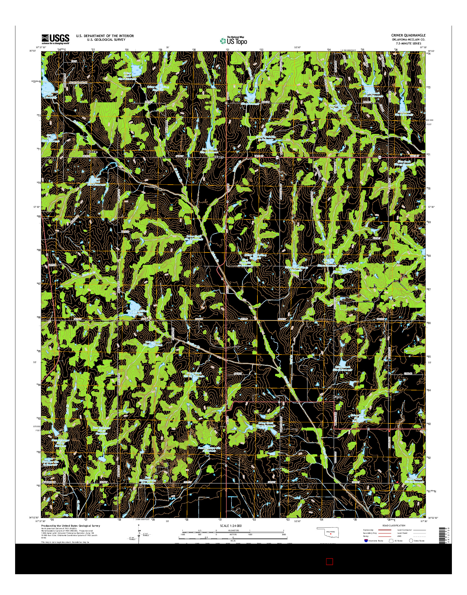 USGS US TOPO 7.5-MINUTE MAP FOR CRINER, OK 2016